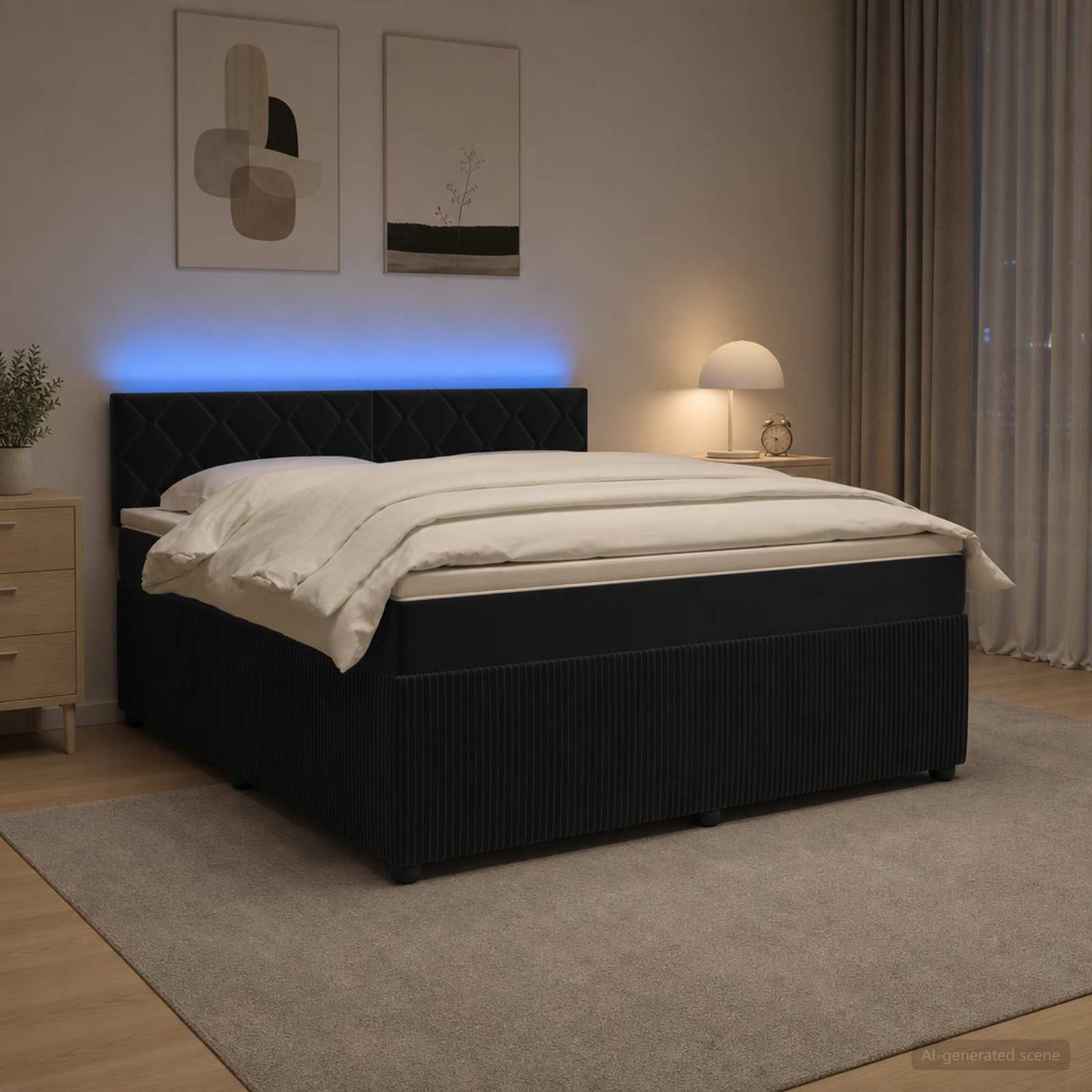 Boxspring ágy matraccal fejtámlával Fekete 180 x 200 cm Bársony