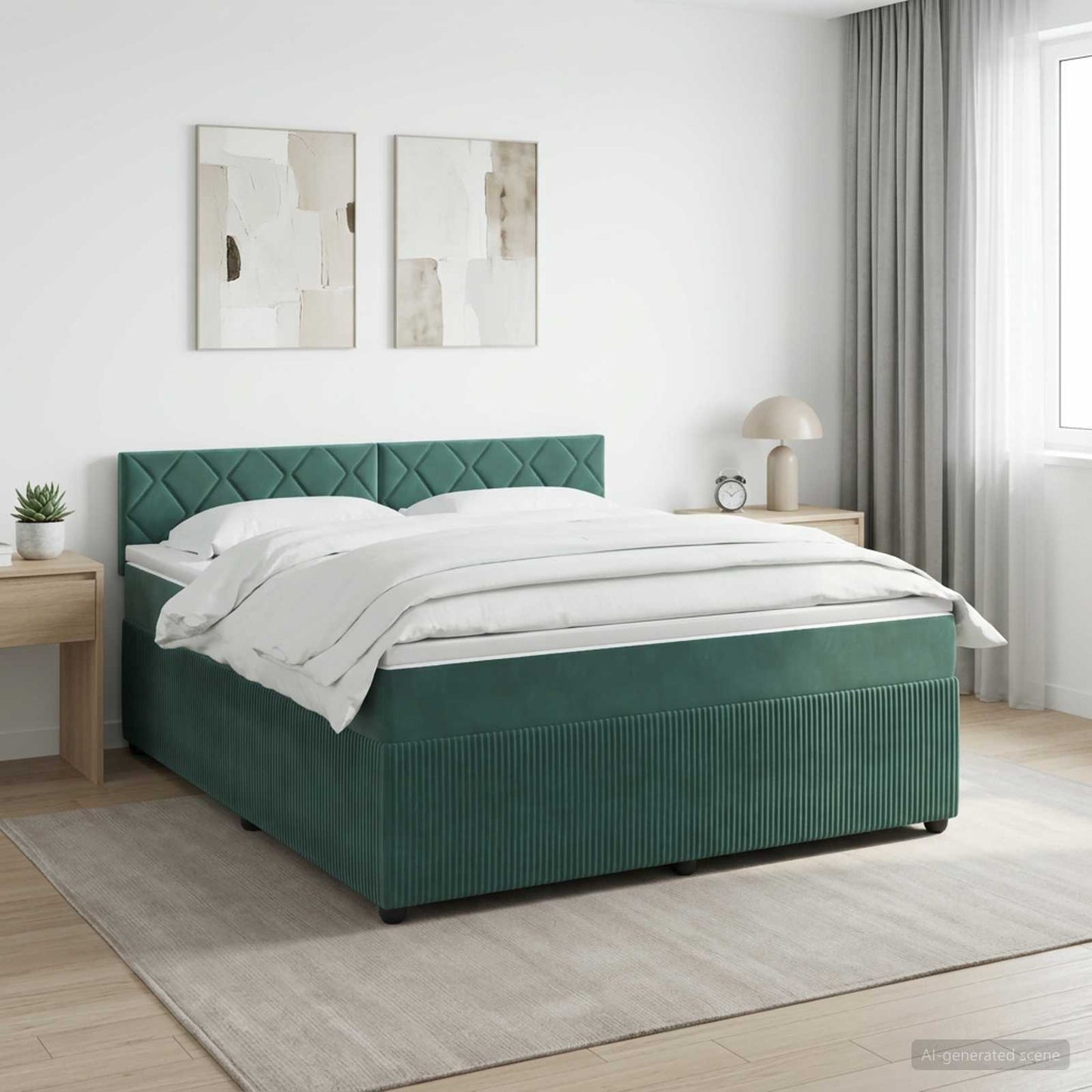 Boxspring ágy matraccal Sötétzöld 140 x 190 cm Bársony