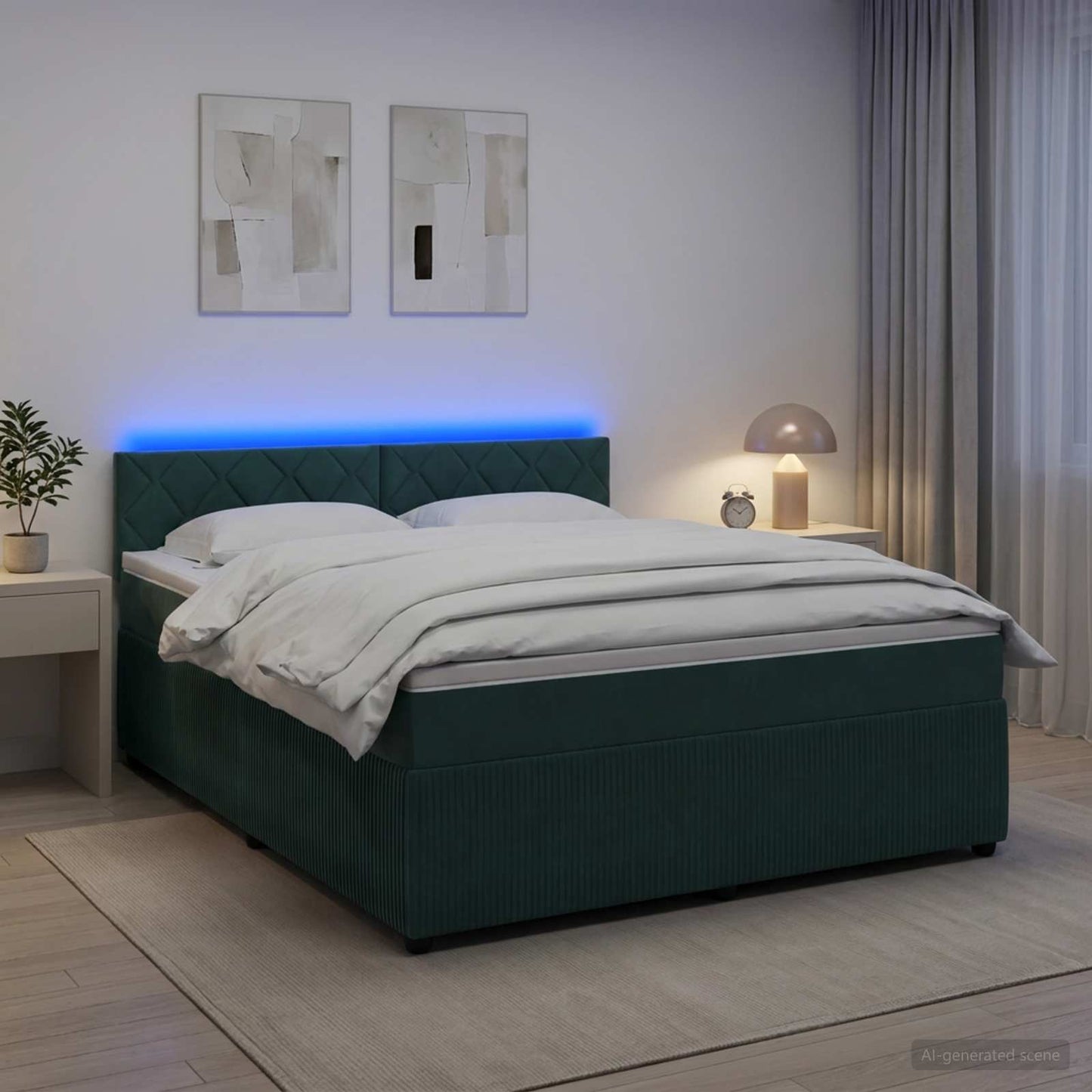 Boxspring ágy matraccal Sötétzöld 140 x 190 cm Bársony