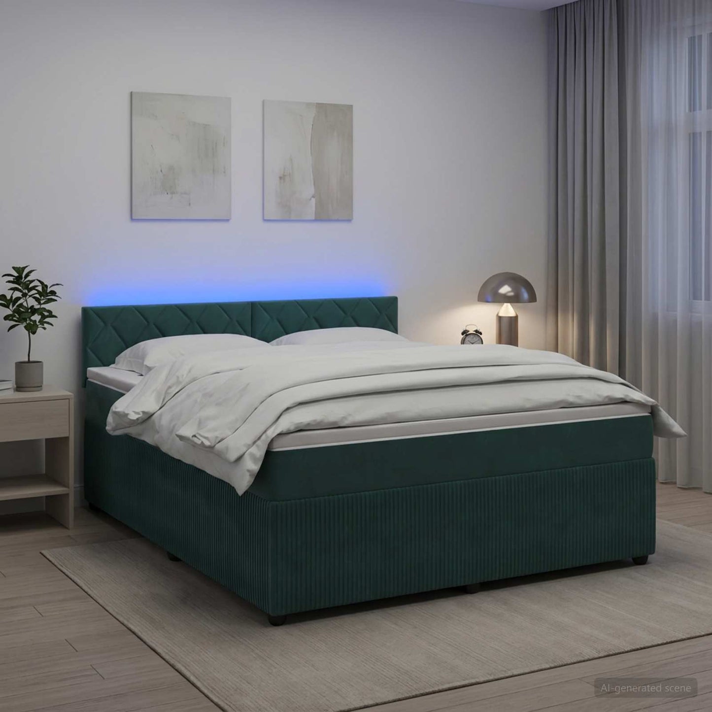 Boxspring ágy matraccal Sötétzöld 140 x 190 cm Bársony