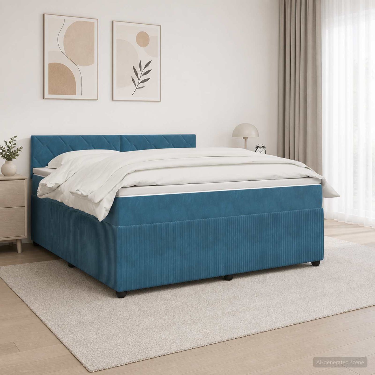 Boxspring ágy matraccal fejtámlával Kék 180 x 200 cm Bársony