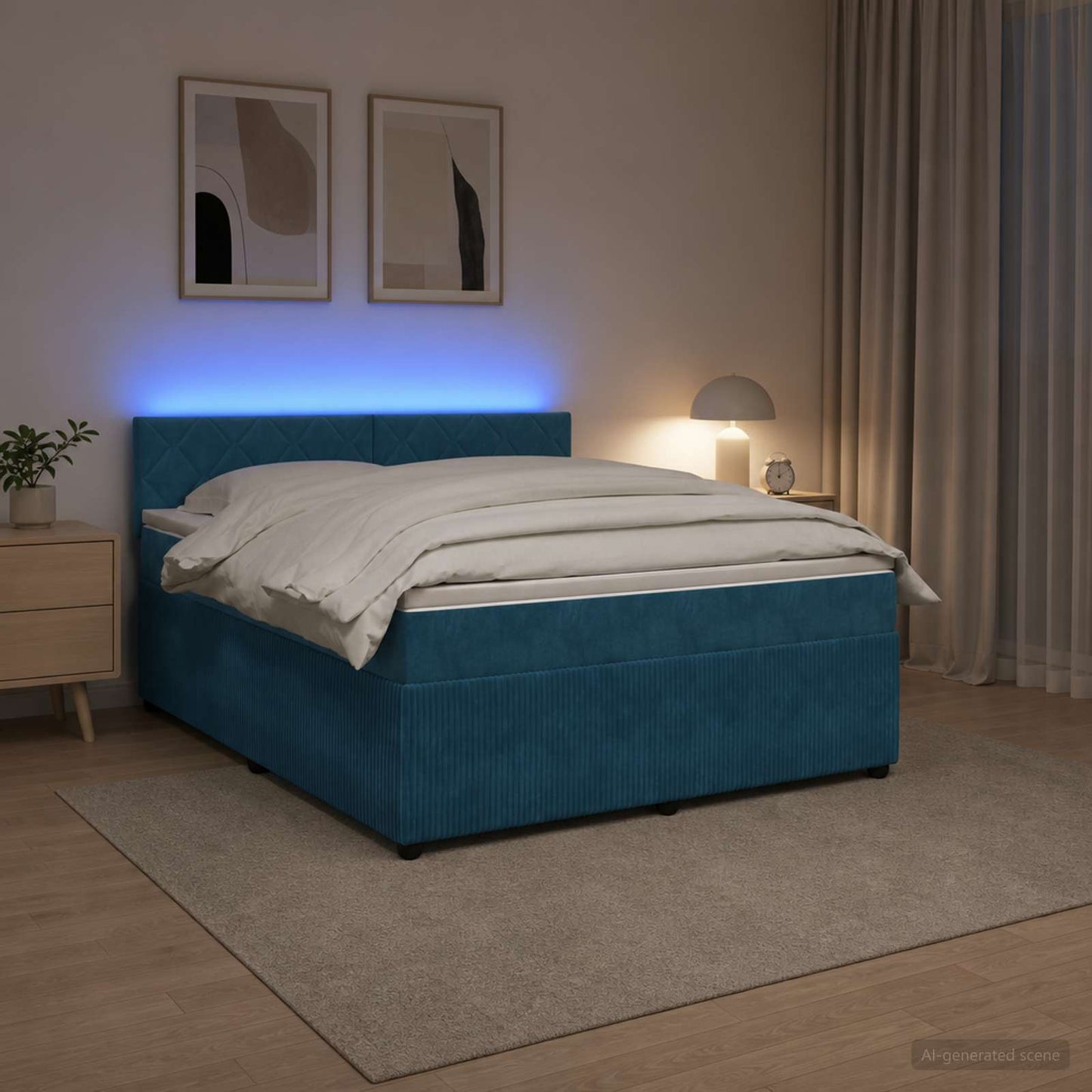 Boxspring ágy matraccal fejtámlával Kék 180 x 200 cm Bársony