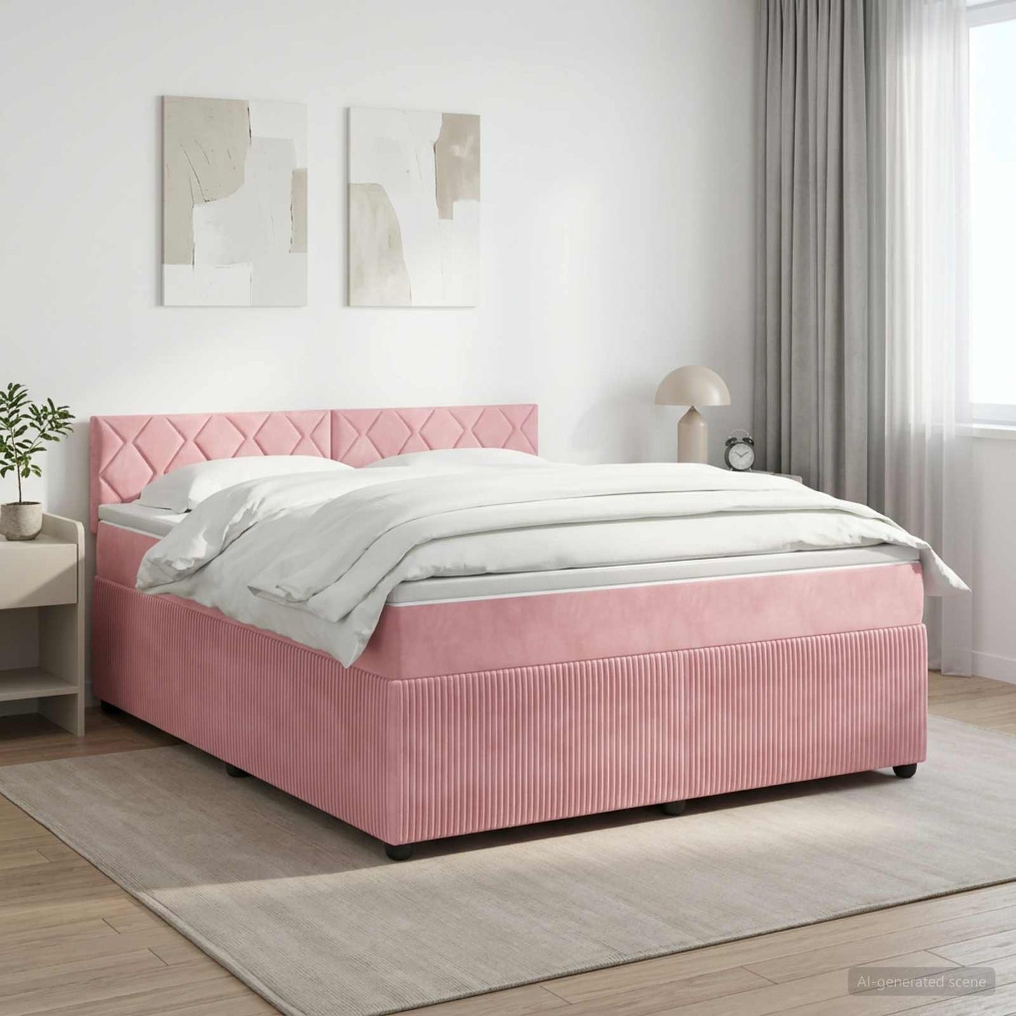 Boxspring ágy matraccal Rózsaszín 160 x 200 cm Bársony