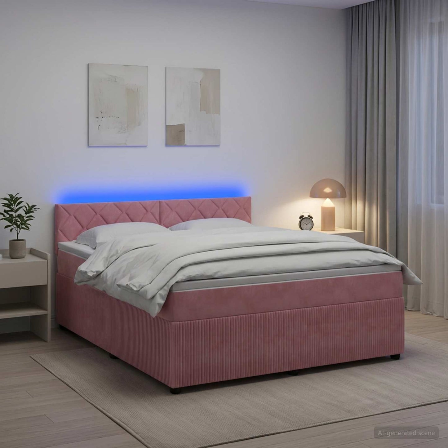 Boxspring ágy matraccal Rózsaszín 160 x 200 cm Bársony