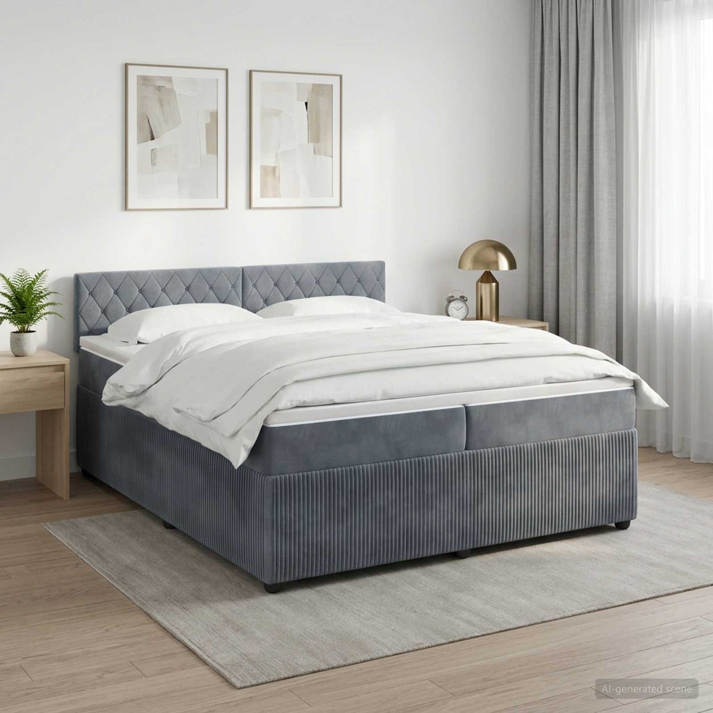 Boxspring ágy matraccal Sötétszürke 200 x 200 cm Bársony