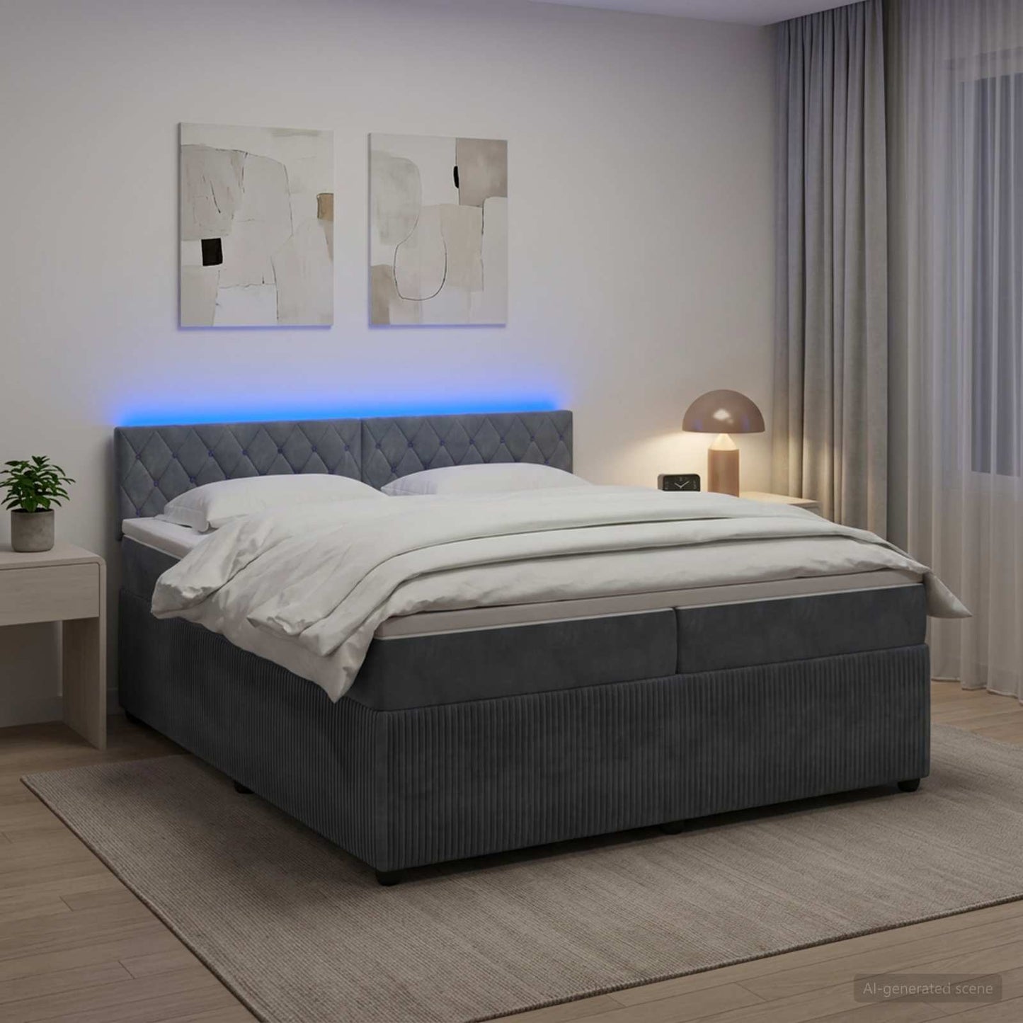 Boxspring ágy matraccal Sötétszürke 200 x 200 cm Bársony