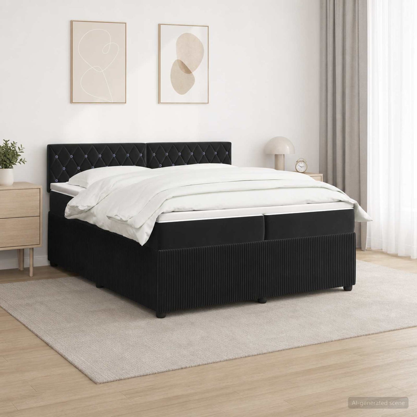 Boxspring ágy matraccal fejtámlával Fekete 200 x 200 cm Bársony