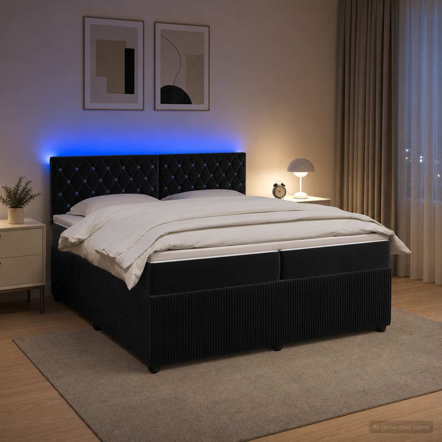 Boxspring ágy matraccal fejtámlával Fekete 200 x 200 cm Bársony