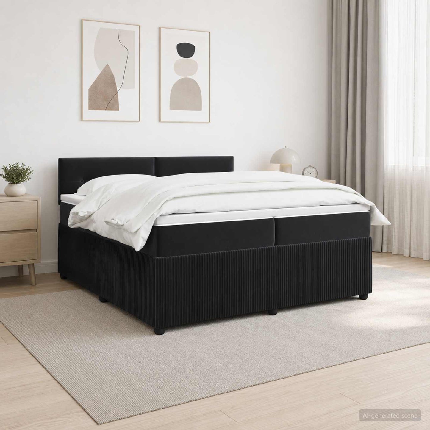 Boxspring ágy matraccal fejtámlával Fekete 200 x 200 cm Bársony