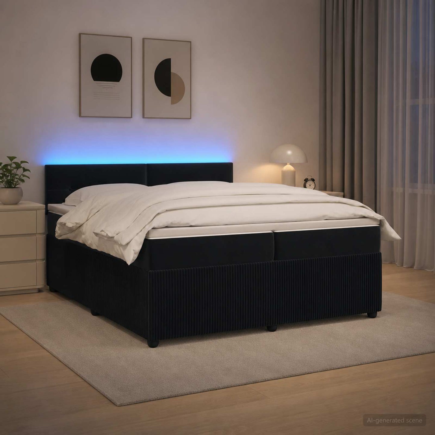 Boxspring ágy matraccal fejtámlával Fekete 200 x 200 cm Bársony