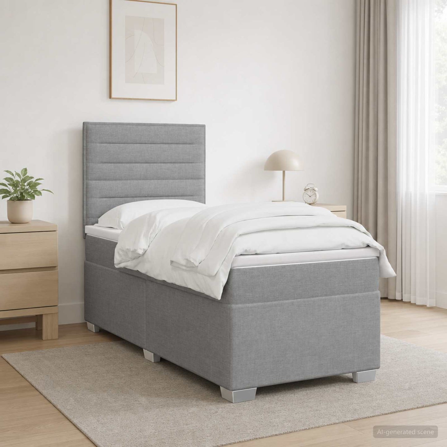 Boxspring ágy matraccal Világosszürke 100 x 200 cm Szövet