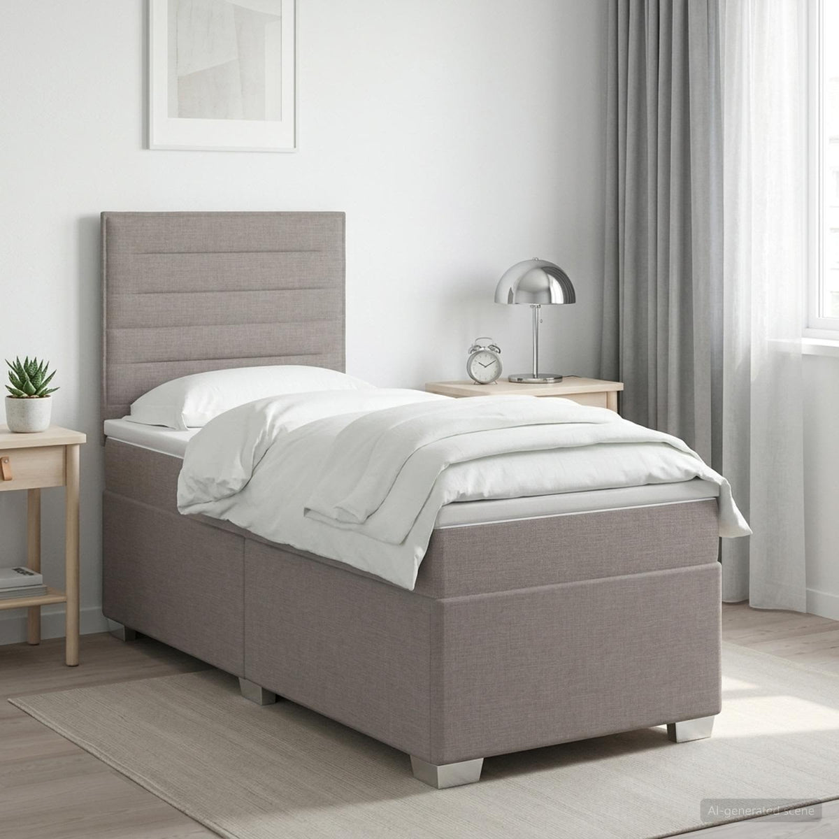 Boxspring ágy matraccal fejtámlával Tópszínű 90 x 200 cm Szövet