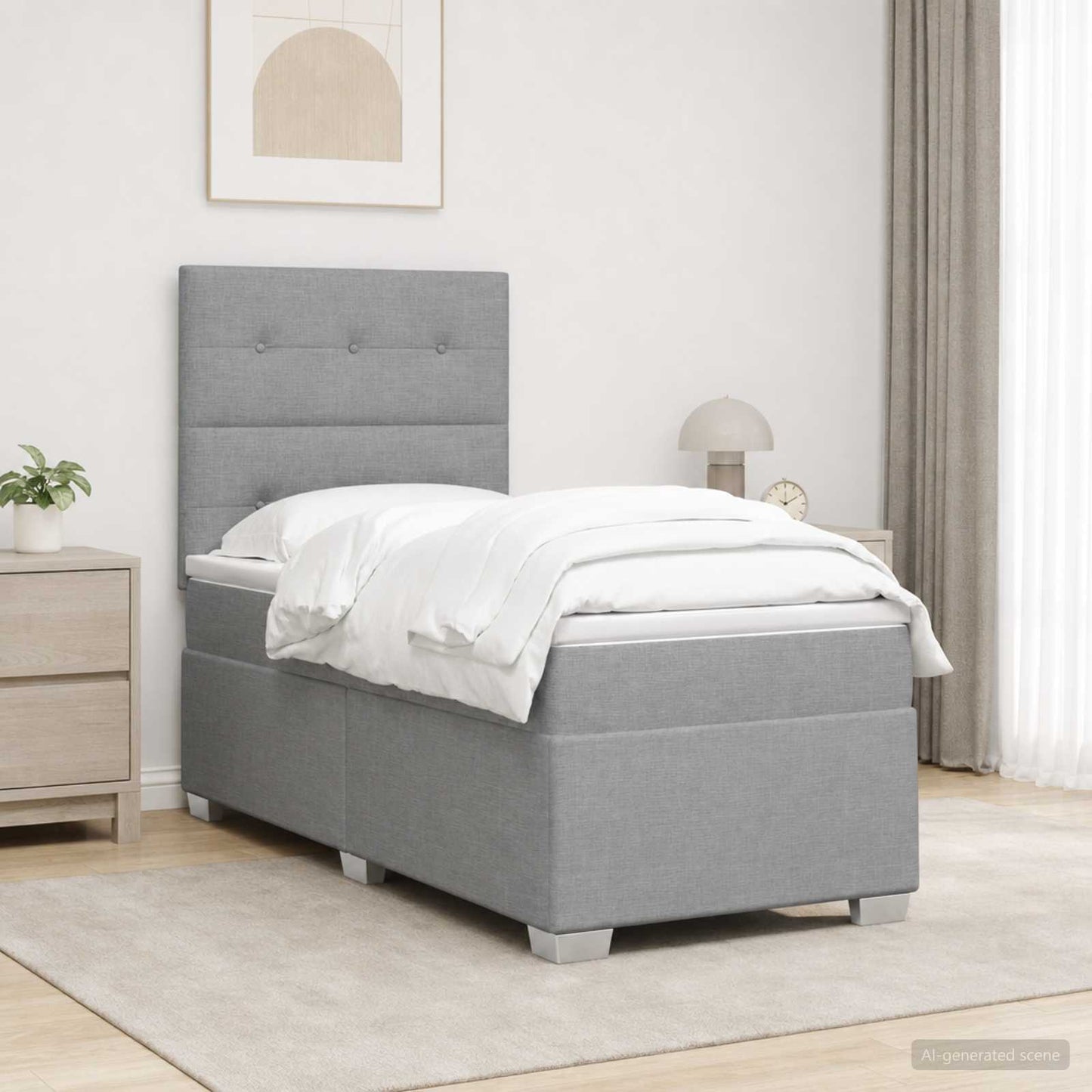 Boxspring ágy matraccal Világosszürke Egyszemélyes Szövet