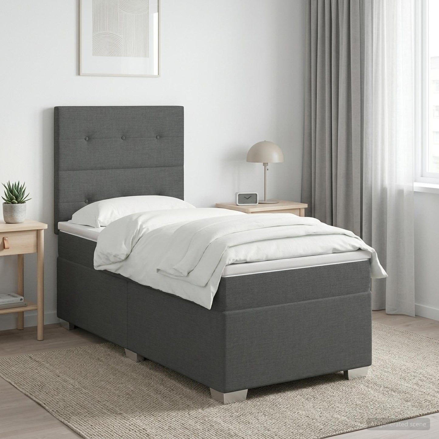 Boxspring ágy matraccal Sötétszürke 100 x 200 cm Szövet