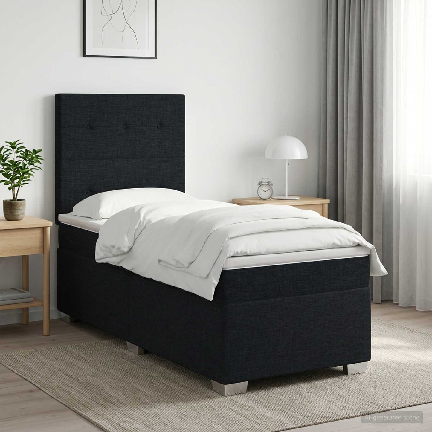 Boxspring ágy matraccal fejtámlával Fekete 100 x 200 cm Szövet