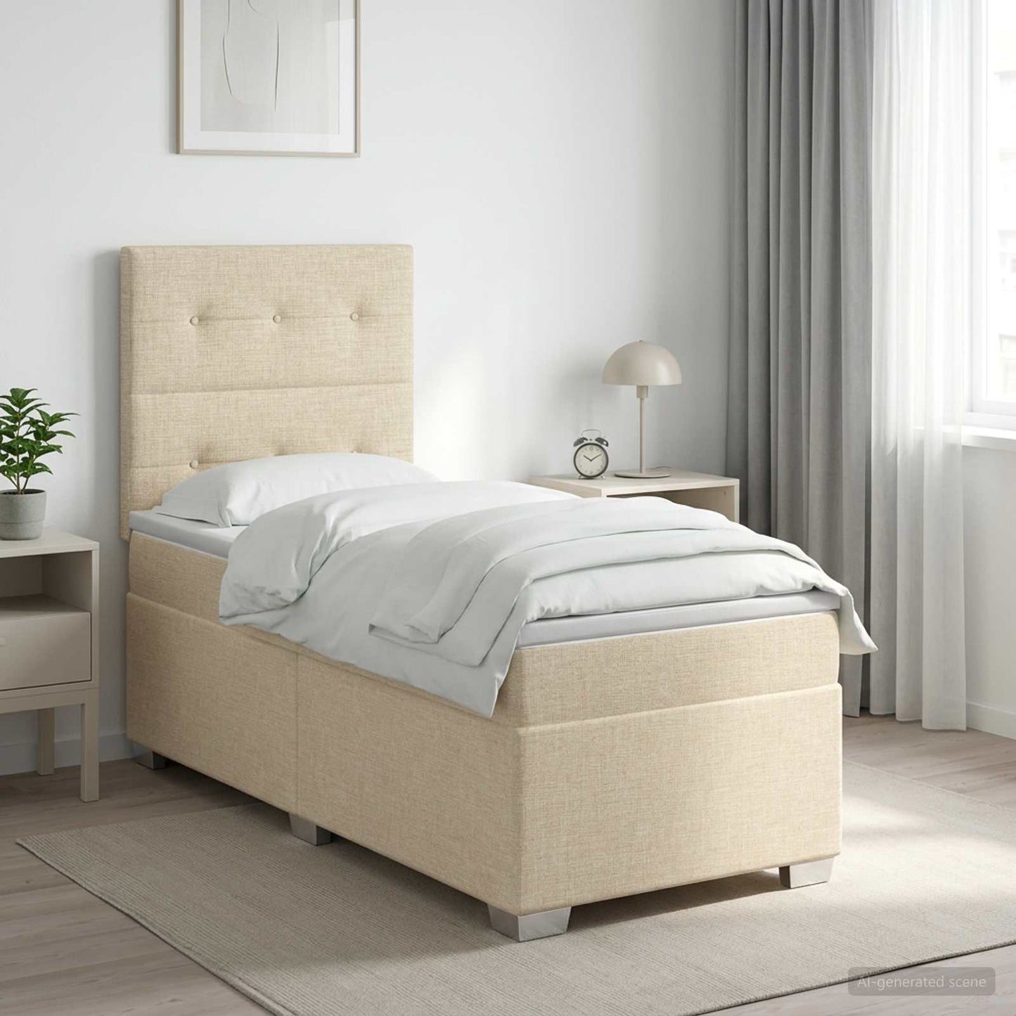 Boxspring ágy matraccal Krémszínű 100 x 200 cm Szövet