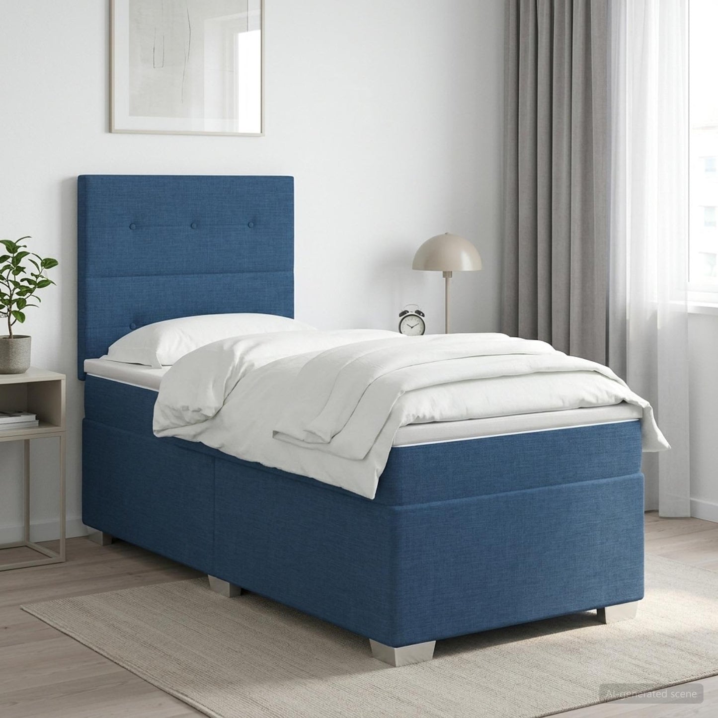 Boxspring ágy matraccal fejtámlával Kék 90 x 200 cm Szövet