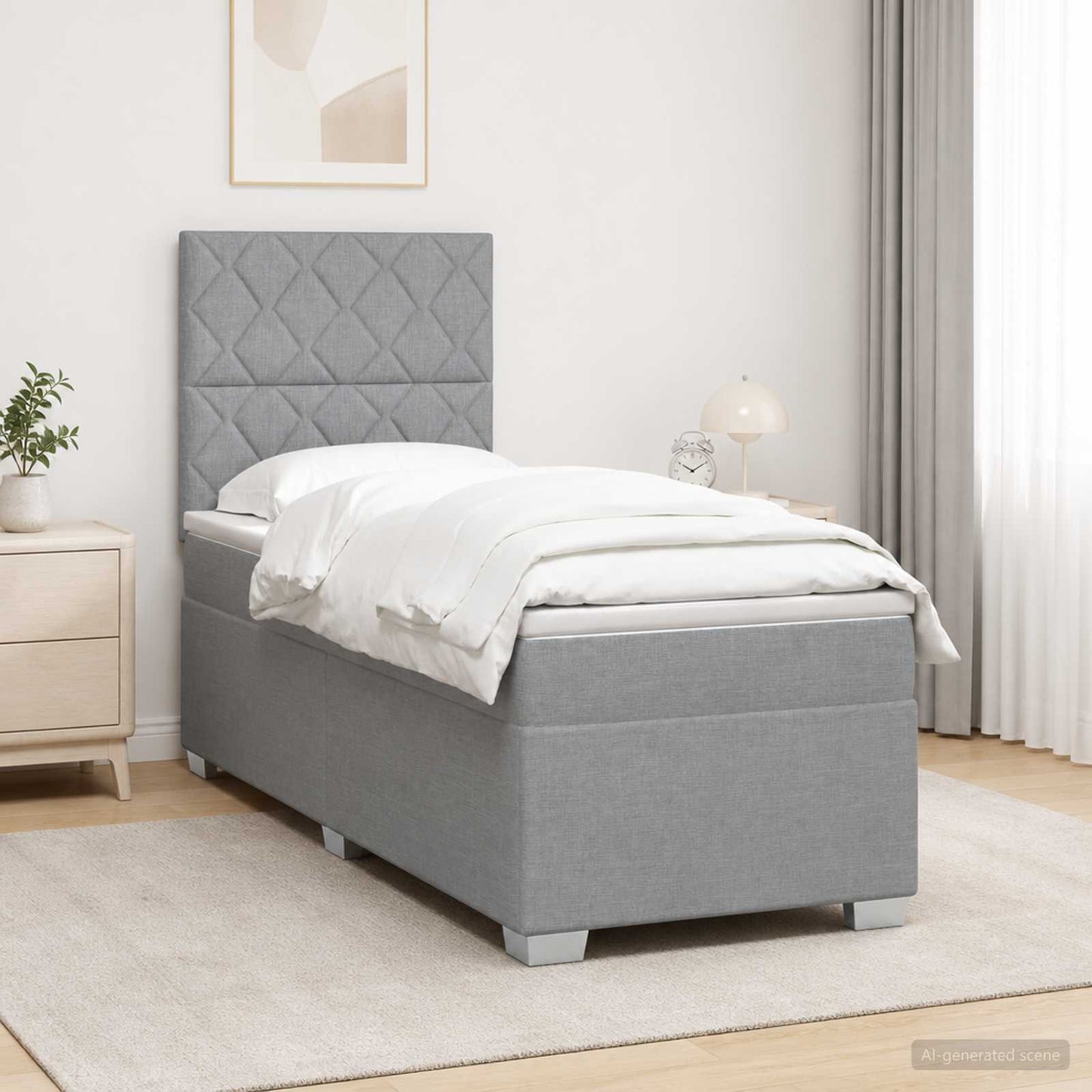 Boxspring ágy matraccal Világosszürke 100 x 200 cm Szövet