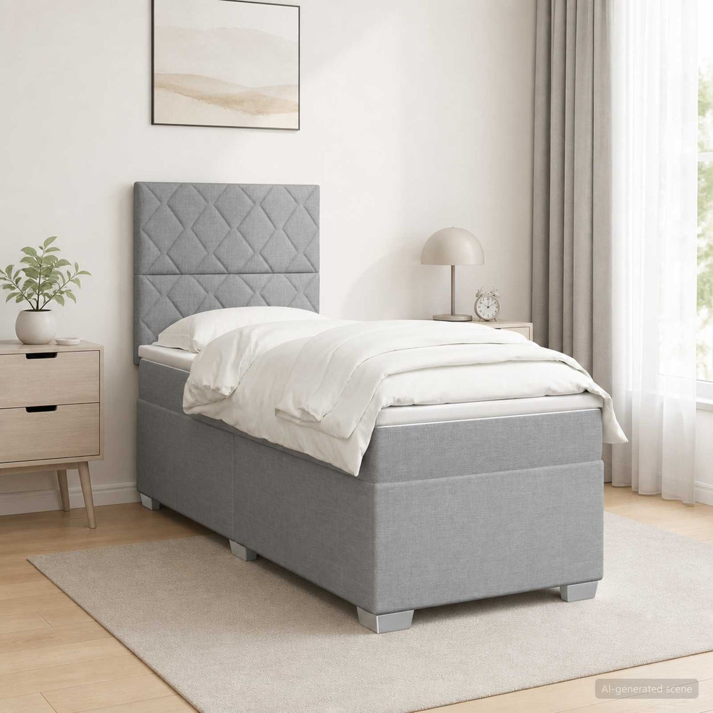 Boxspring ágy matraccal Világosszürke 100 x 200 cm Szövet