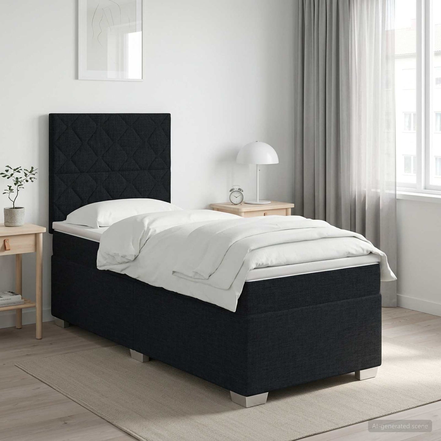 Boxspring ágy matraccal fejtámlával Fekete 90 x 200 cm Szövet