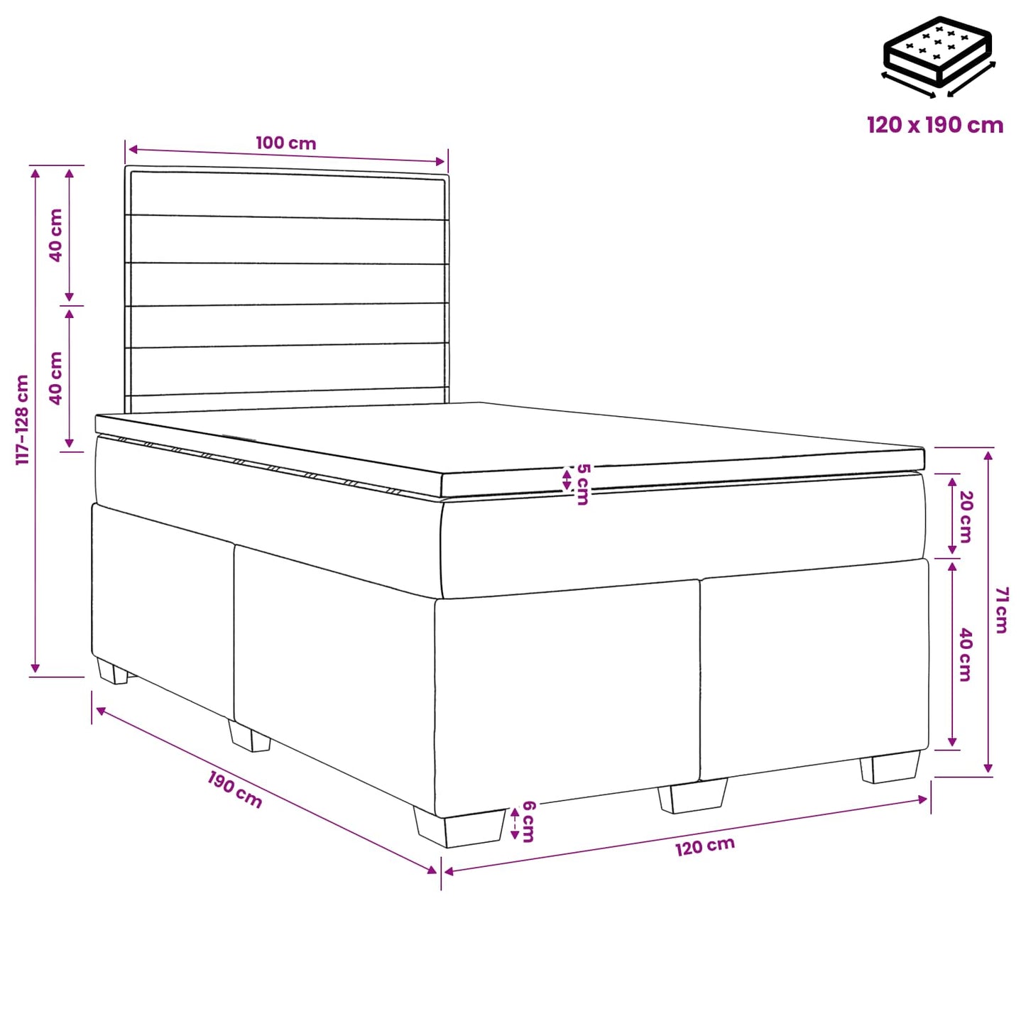 Boxspring ágy matraccal Világosszürke 120 x 190 cm Szövet