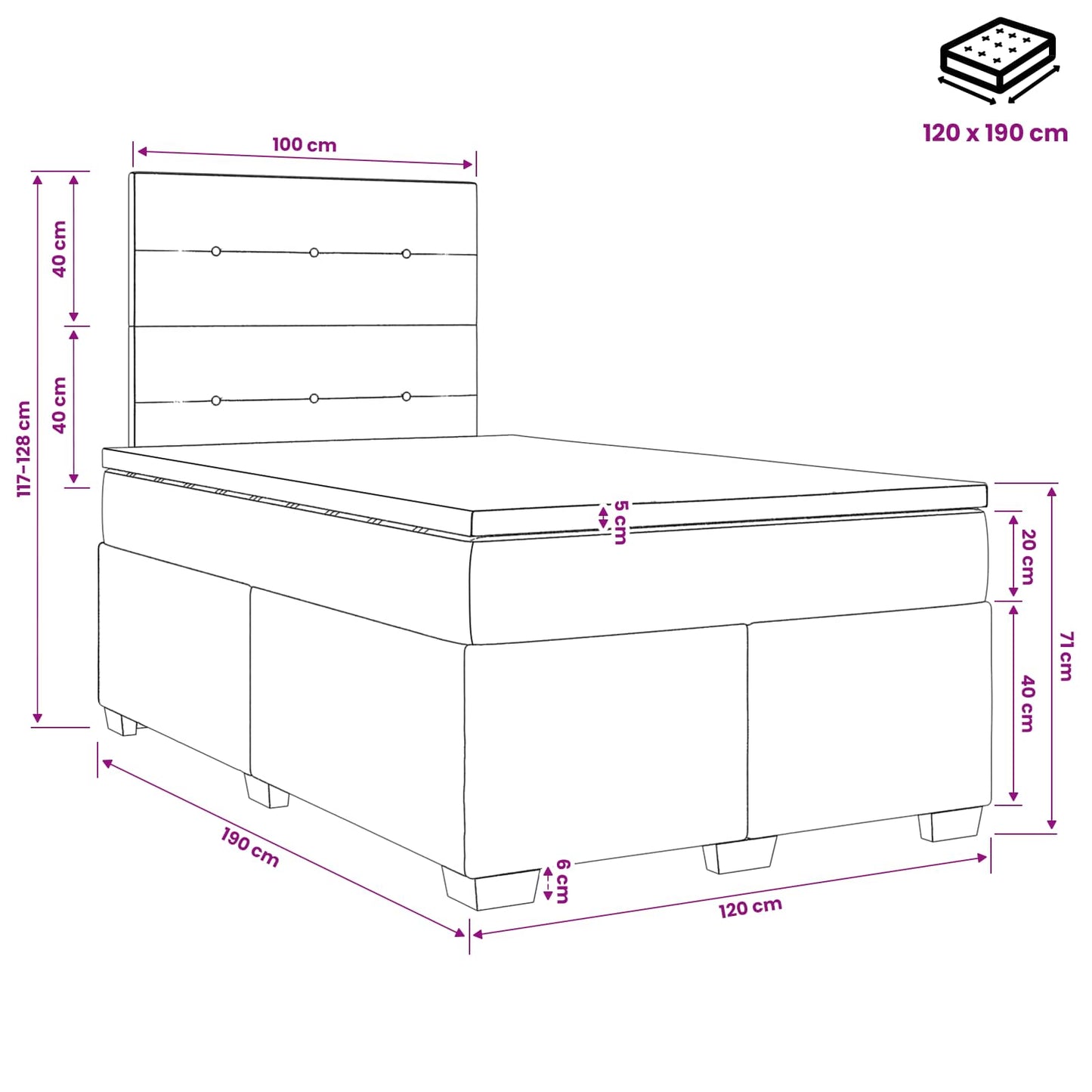 Boxspring ágy matraccal Sötétszürke 120 x 190 cm Szövet