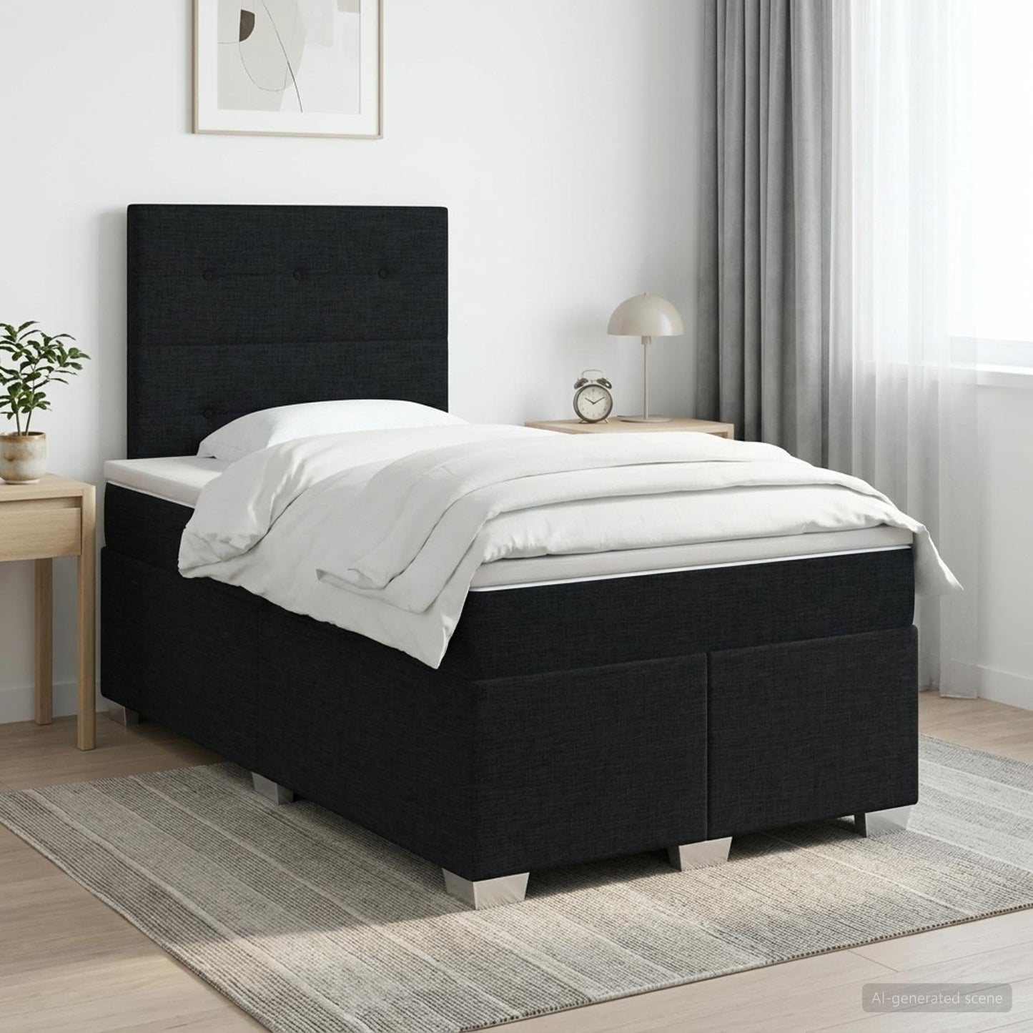 Boxspring ágy matraccal fejtámlával Fekete 120 x 190 cm Szövet