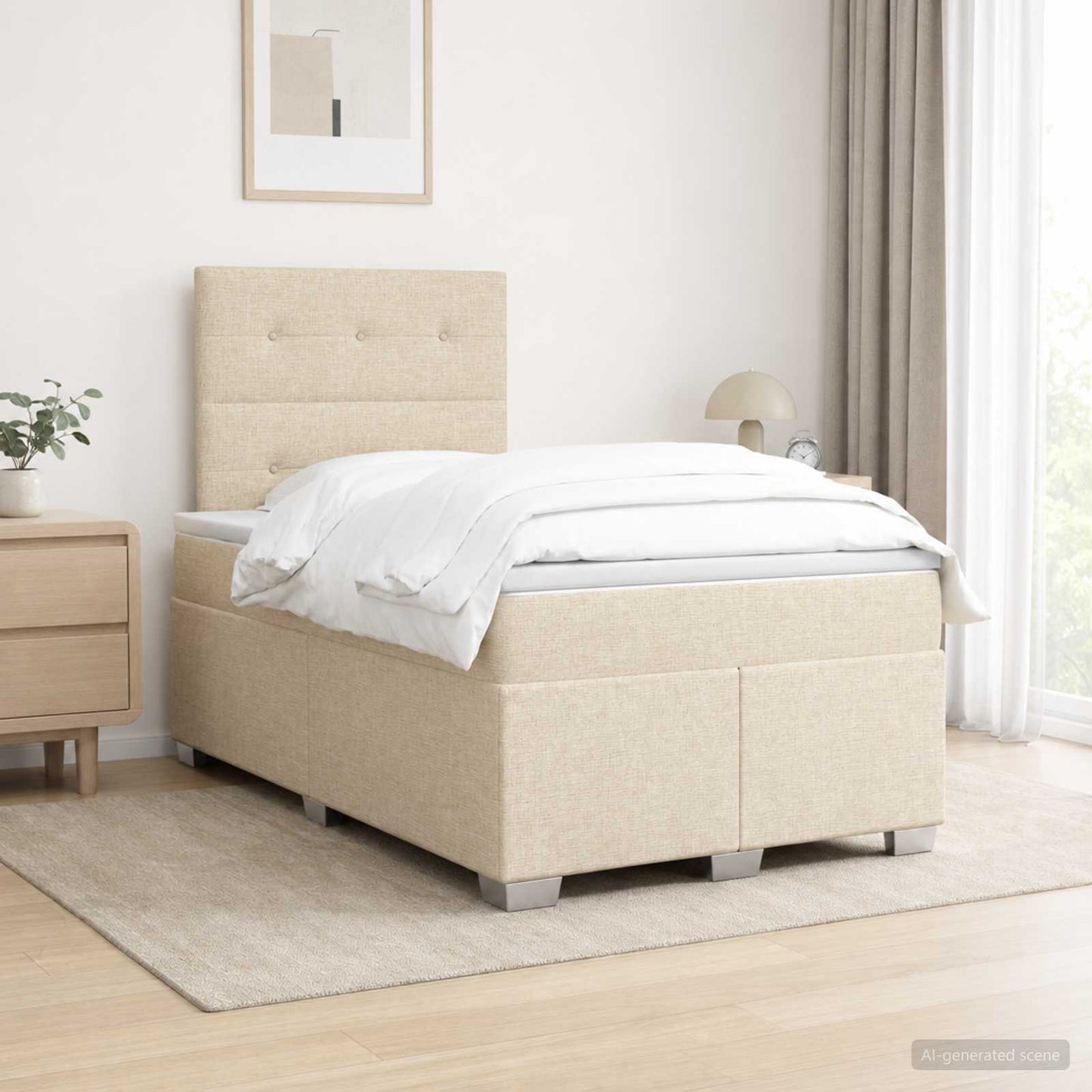 Boxspring ágy matraccal Krémszínű 120 x 190 cm Szövet
