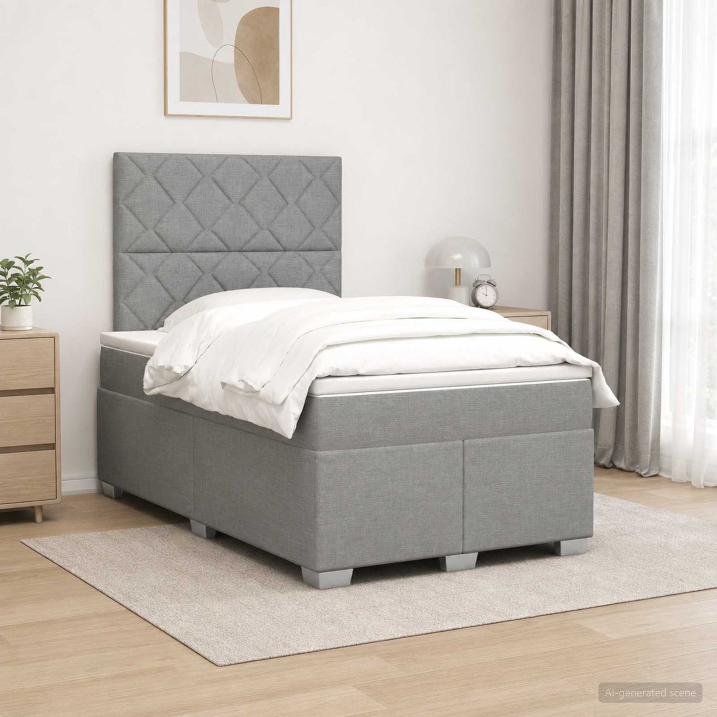 Boxspring ágy matraccal Világosszürke 120 x 190 cm Szövet
