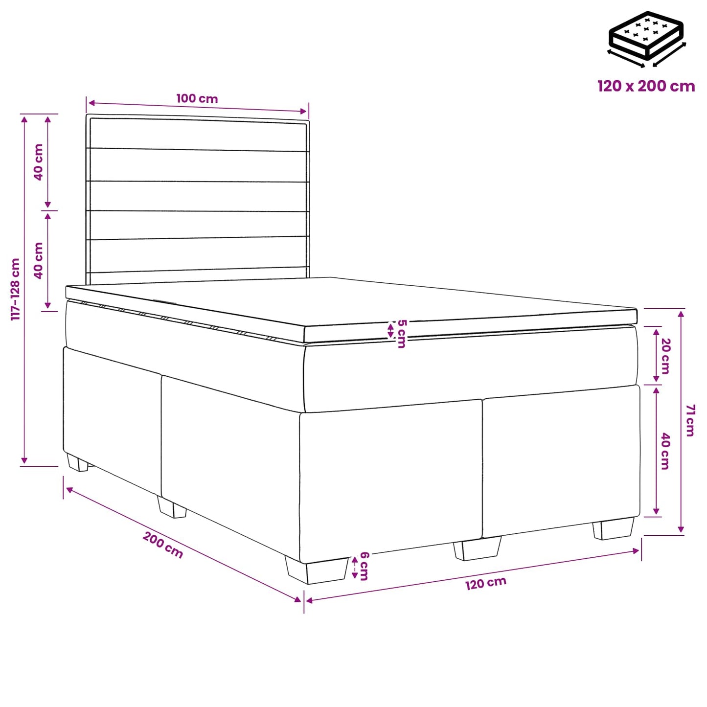 Boxspring ágy matraccal Sötétszürke 120 x 200 cm Szövet