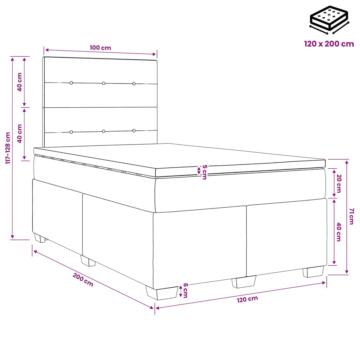 Boxspring ágy matraccal Krémszínű 120 x 200 cm Szövet