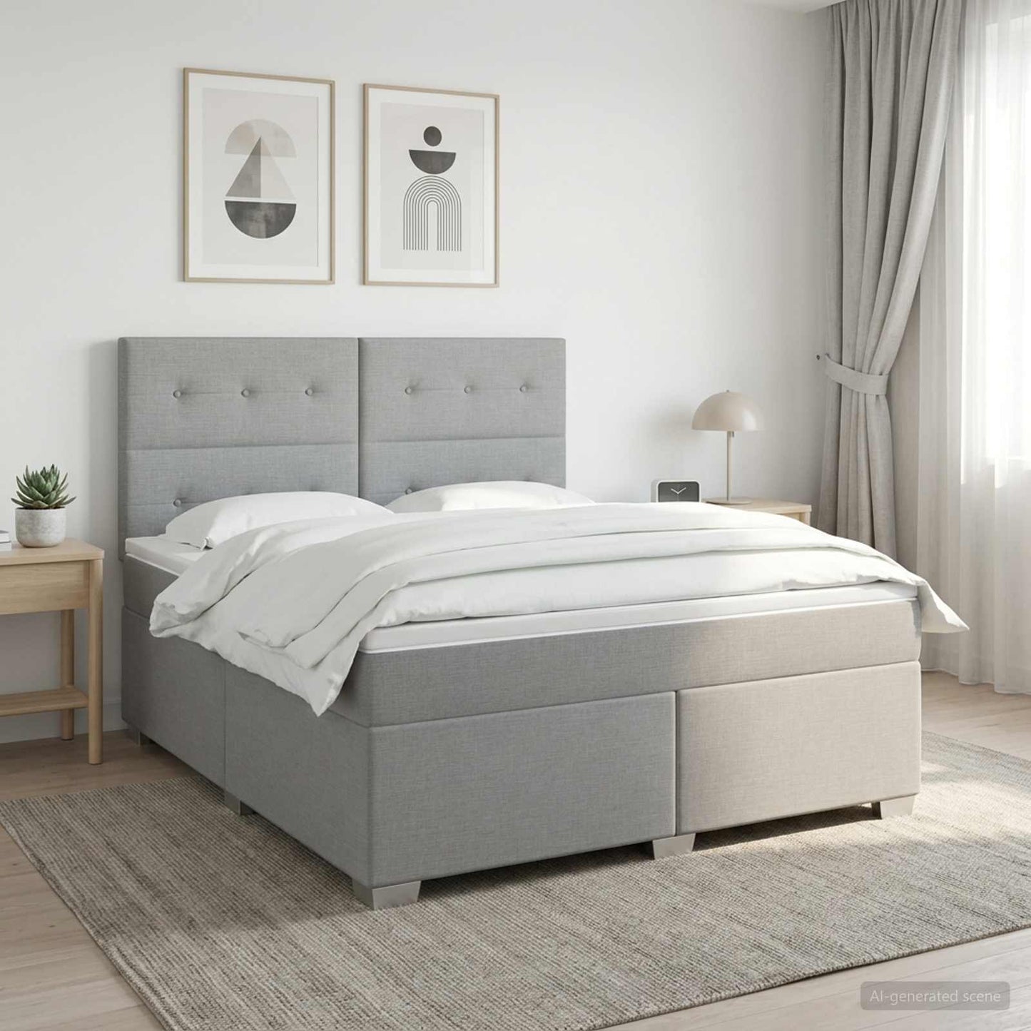 Boxspring ágy matraccal Világosszürke 160 x 200 cm Szövet