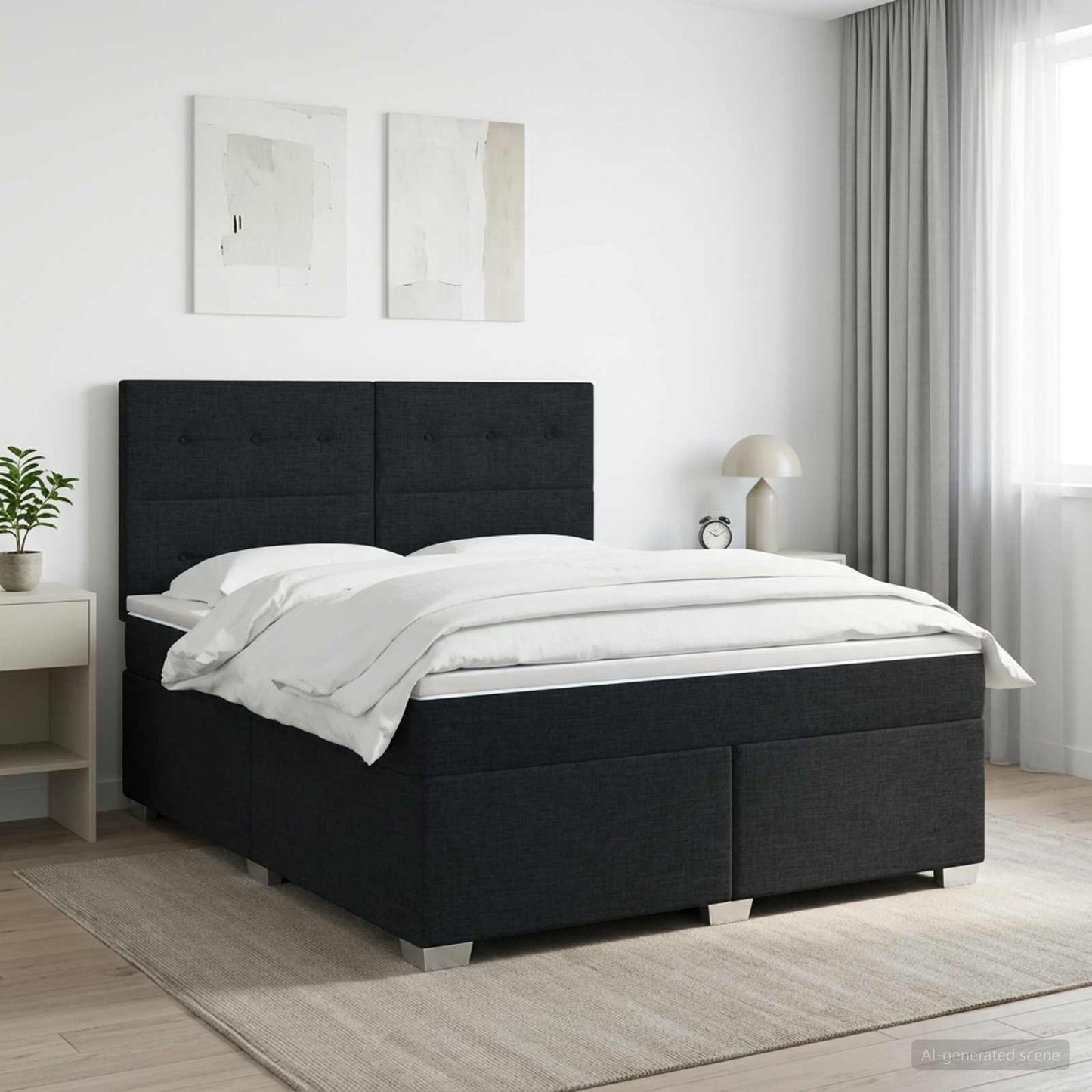 Boxspring ágy matraccal fejtámlával Fekete 140 x 190 cm Szövet