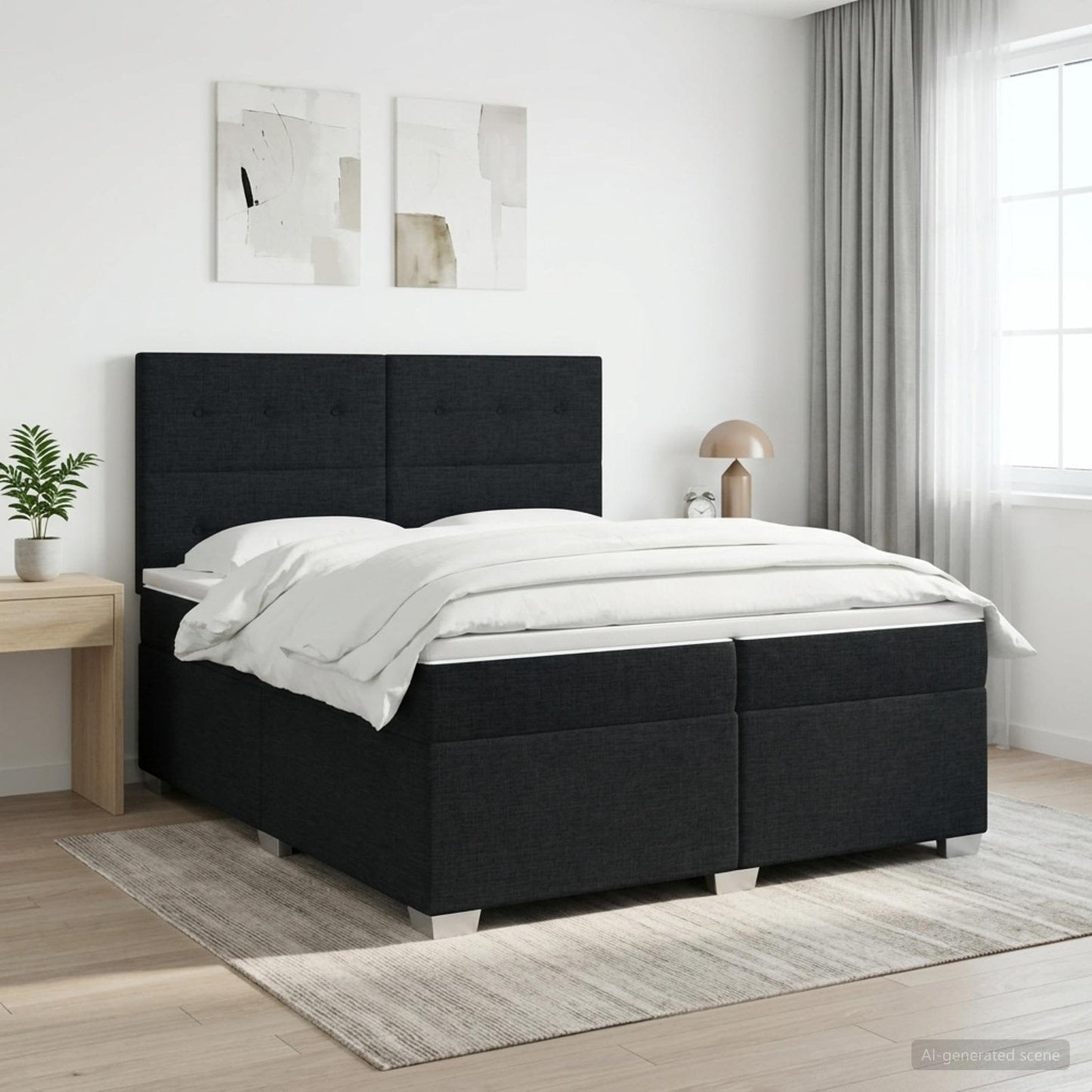 Boxspring ágy matraccal fejtámlával Fekete 200 x 200 cm Szövet