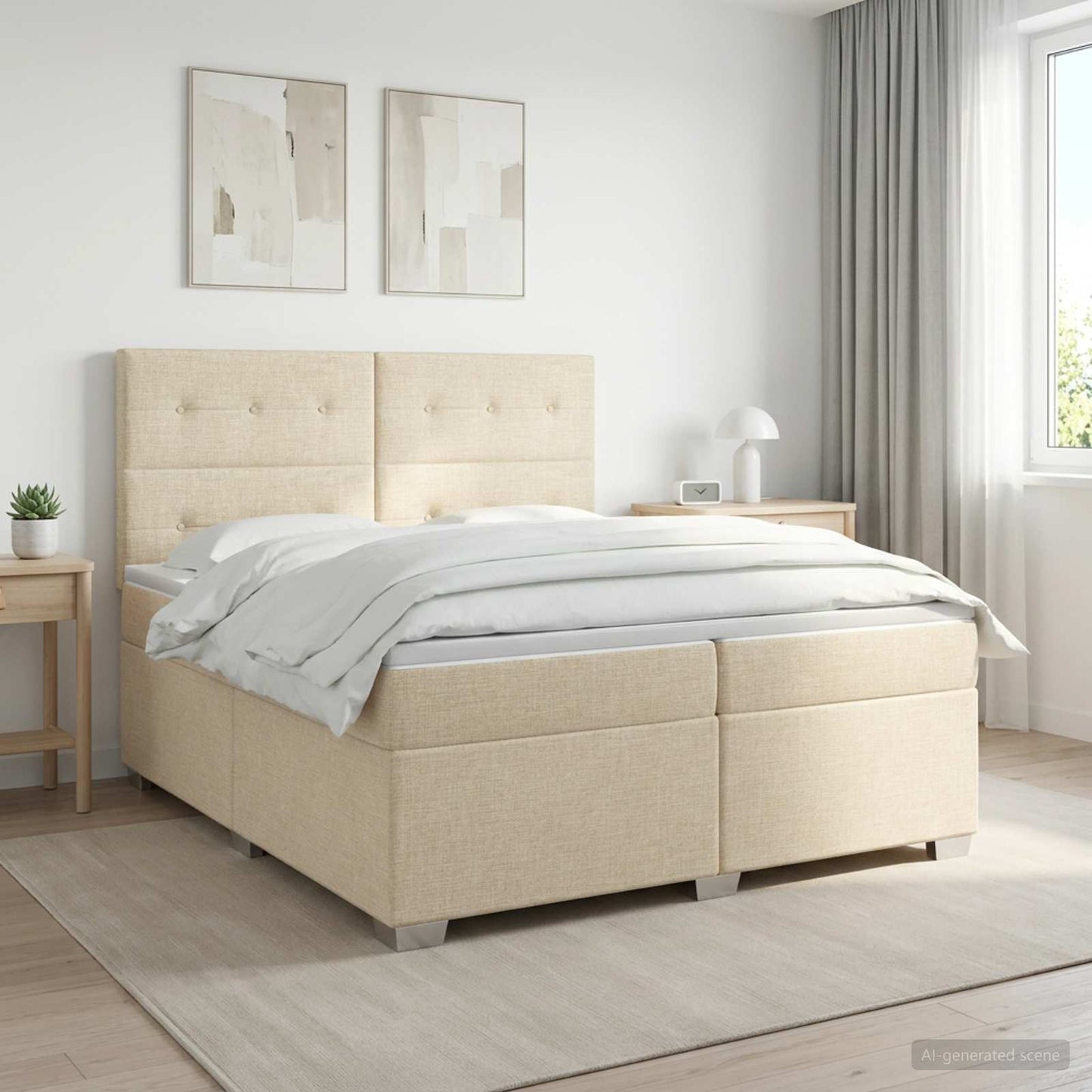 Boxspring ágy matraccal Krémszínű 200 x 200 cm Szövet