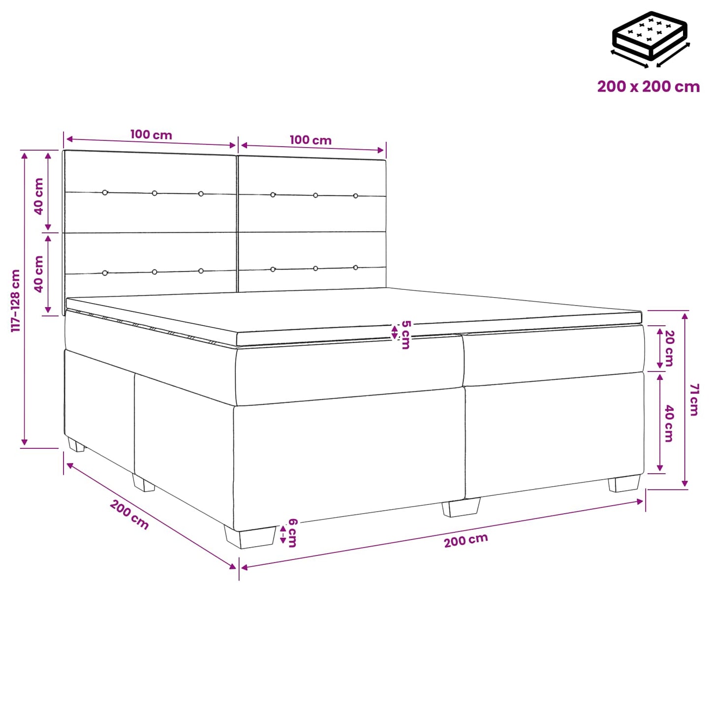Boxspring ágy matraccal Krémszínű 200 x 200 cm Szövet