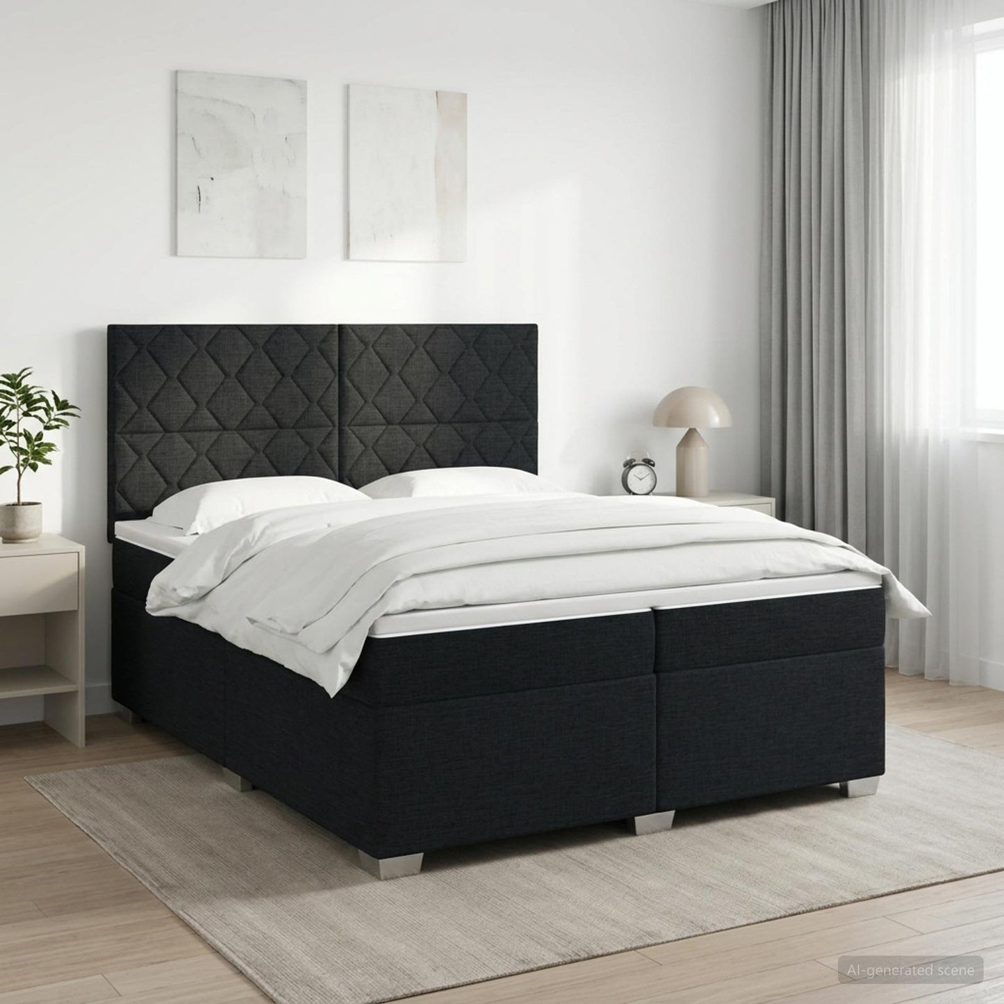 Boxspring ágy matraccal fejtámlával Fekete 200 x 200 cm Szövet