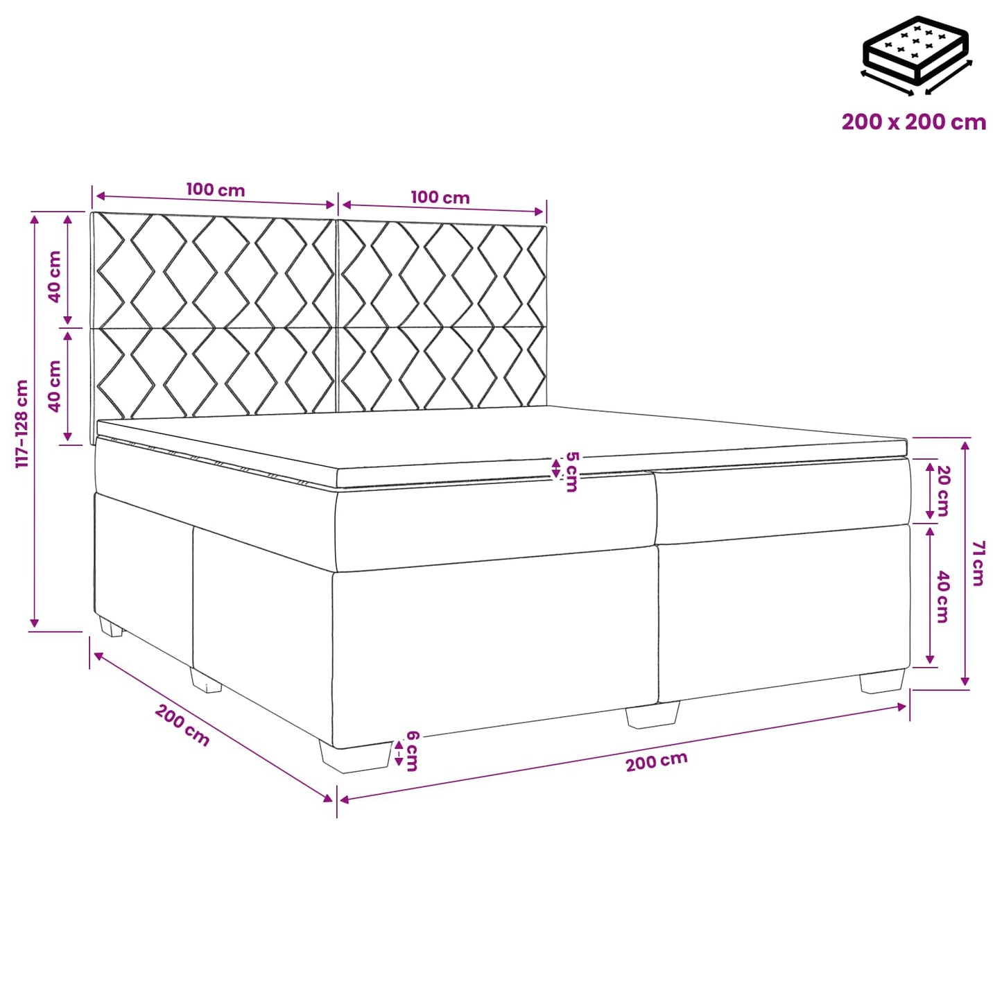 Boxspring ágy matraccal fejtámlával Fekete 200 x 200 cm Szövet