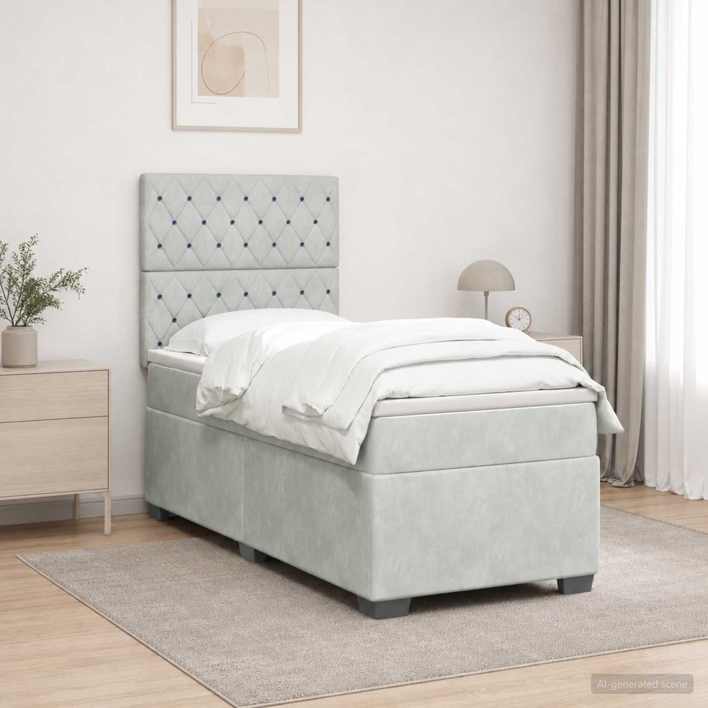 Boxspring ágy matraccal Világosszürke 80 x 200 cm Bársony