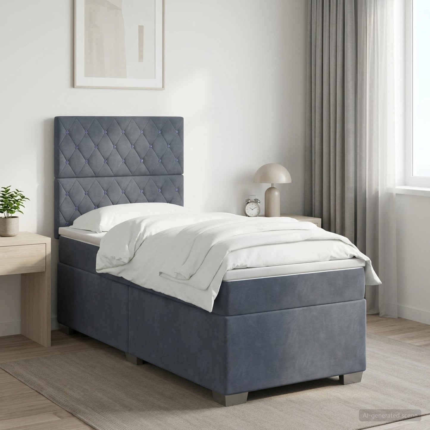Boxspring ágy matraccal Sötétszürke 100 x 200 cm Bársony