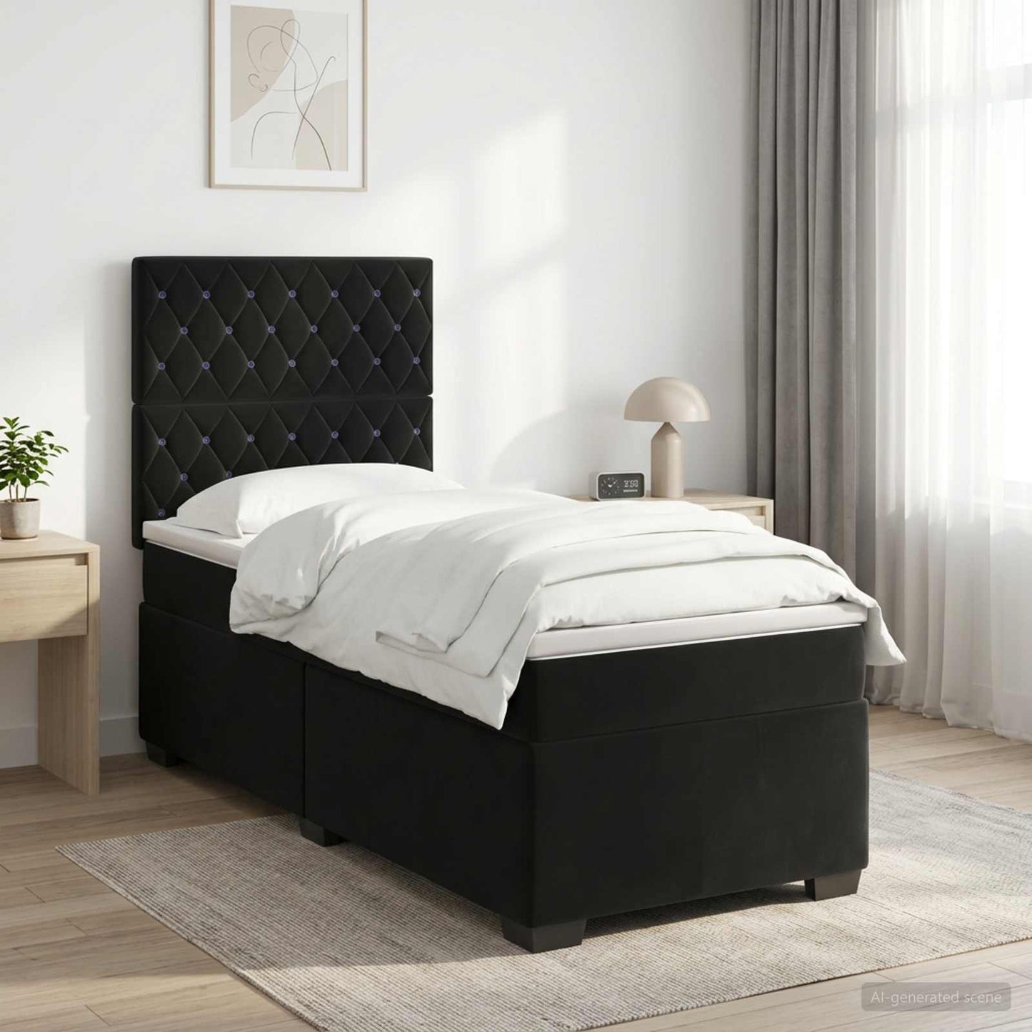 Boxspring ágy matraccal fejtámlával Fekete 100 x 200 cm Bársony