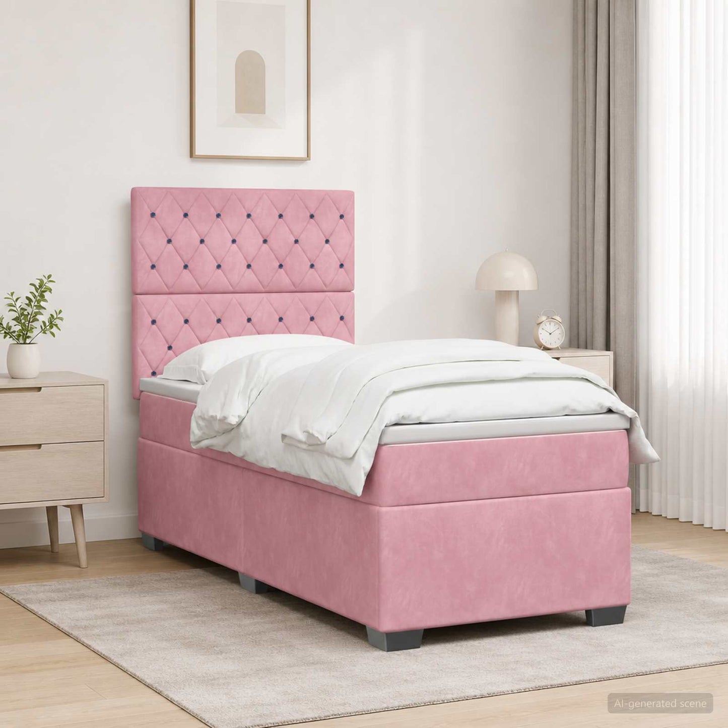 Boxspring ágy matraccal Rózsaszín 100 x 200 cm Bársony