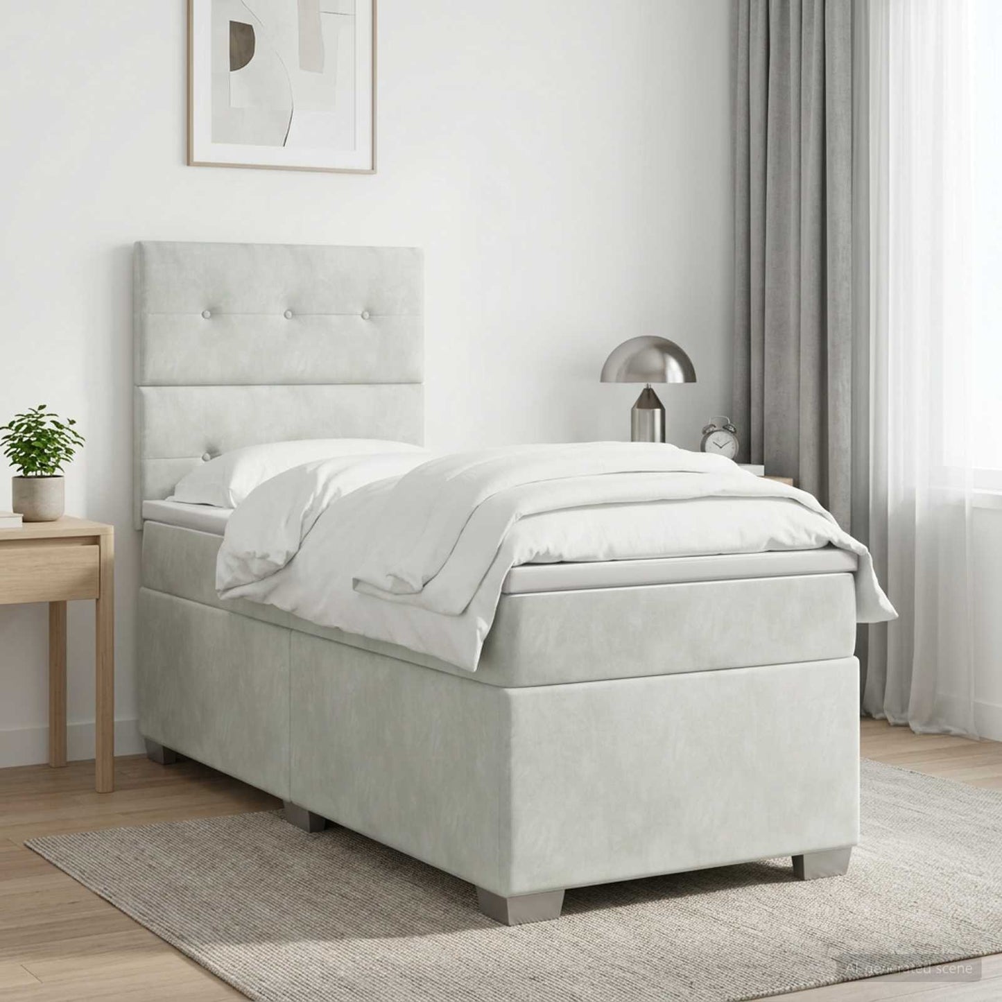 Boxspring ágy matraccal Világosszürke Egyszemélyes Bársony