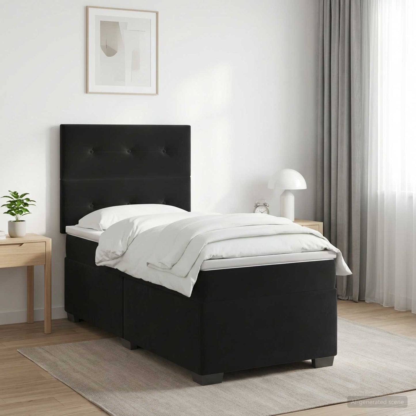 Boxspring ágy matraccal fejtámlával Fekete 80 x 200 cm Bársony