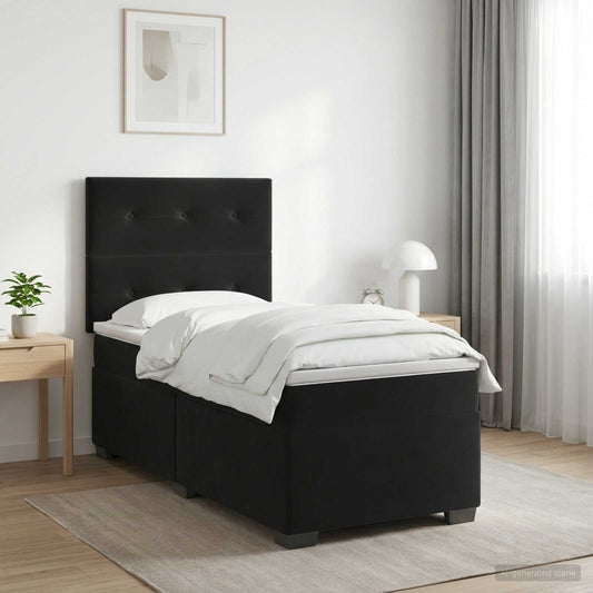 Boxspring ágy matraccal fejtámlával Fekete 90 x 200 cm Bársony