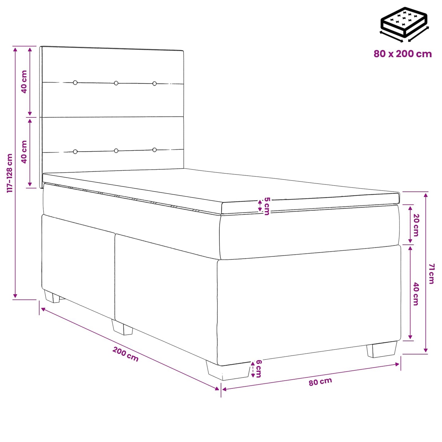 Boxspring ágy matraccal fejtámlával Fekete 80 x 200 cm Bársony