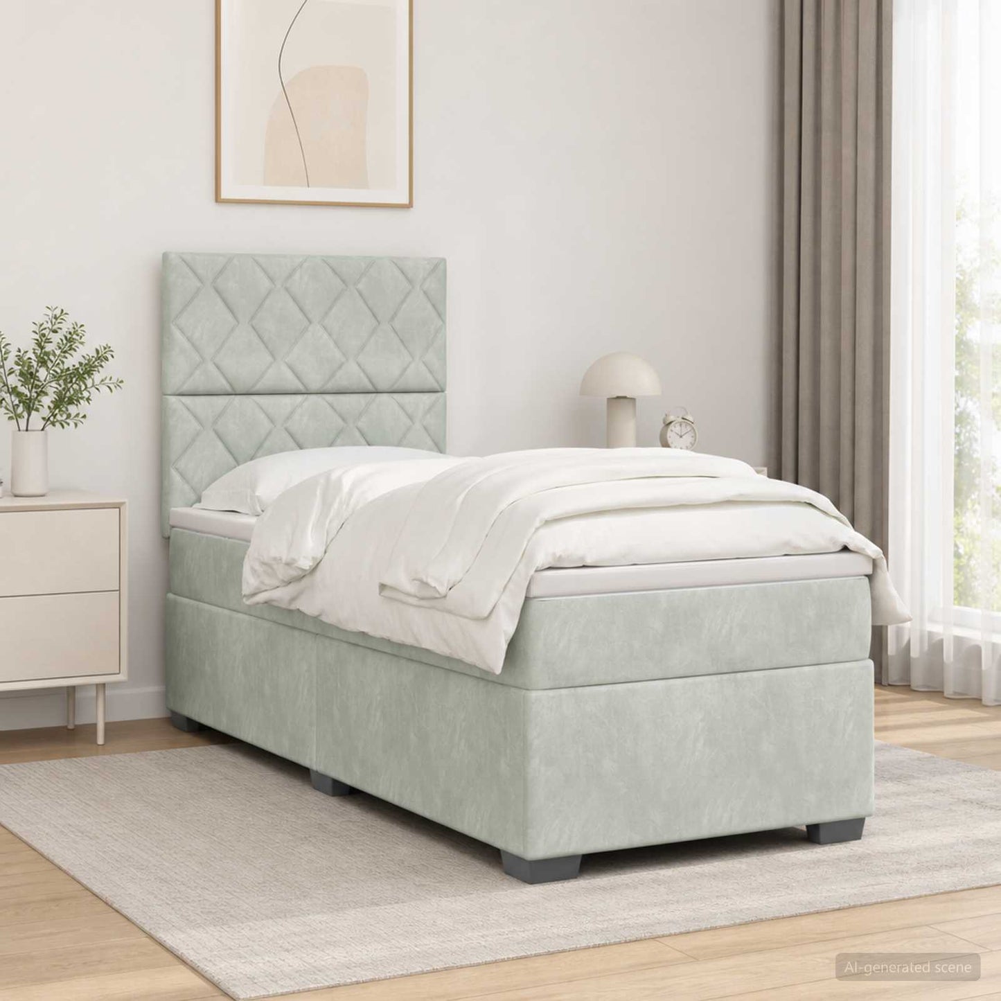 Boxspring ágy matraccal Világosszürke Egyszemélyes Bársony