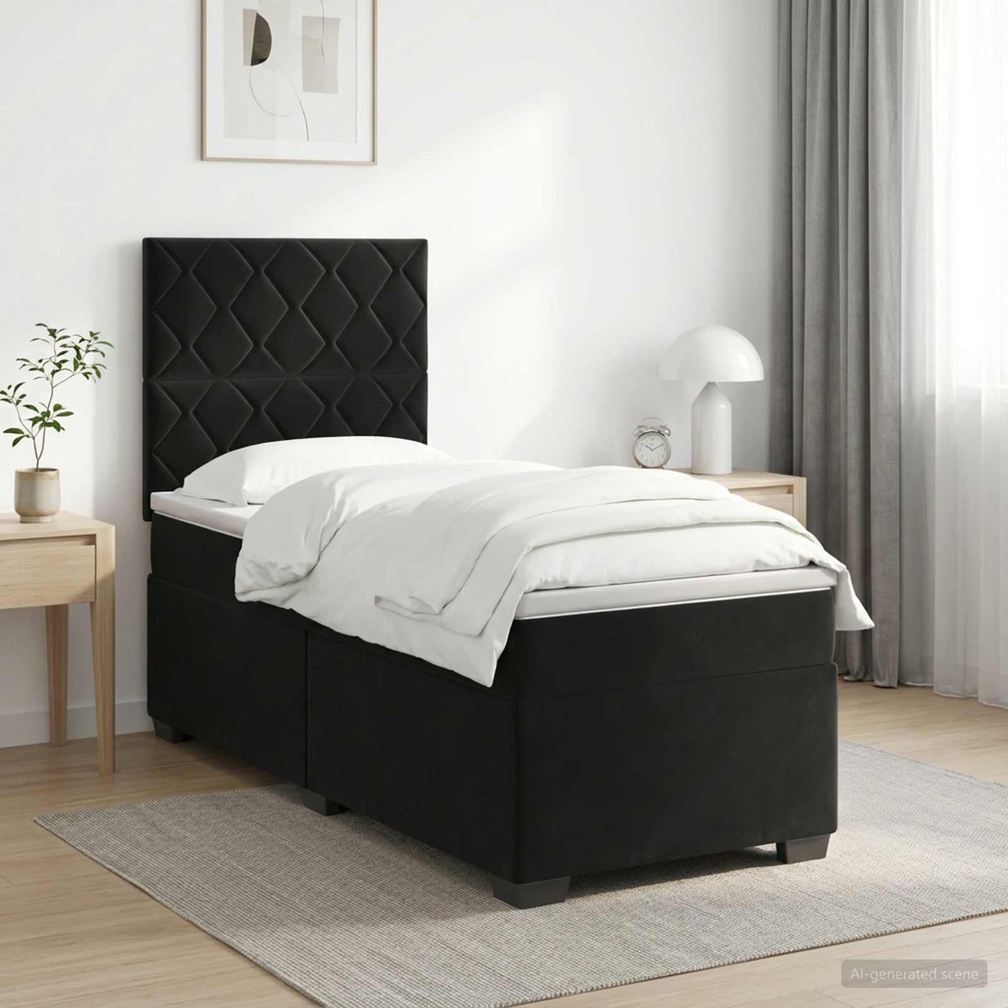 Boxspring ágy matraccal fejtámlával Fekete 90 x 190 cm Bársony