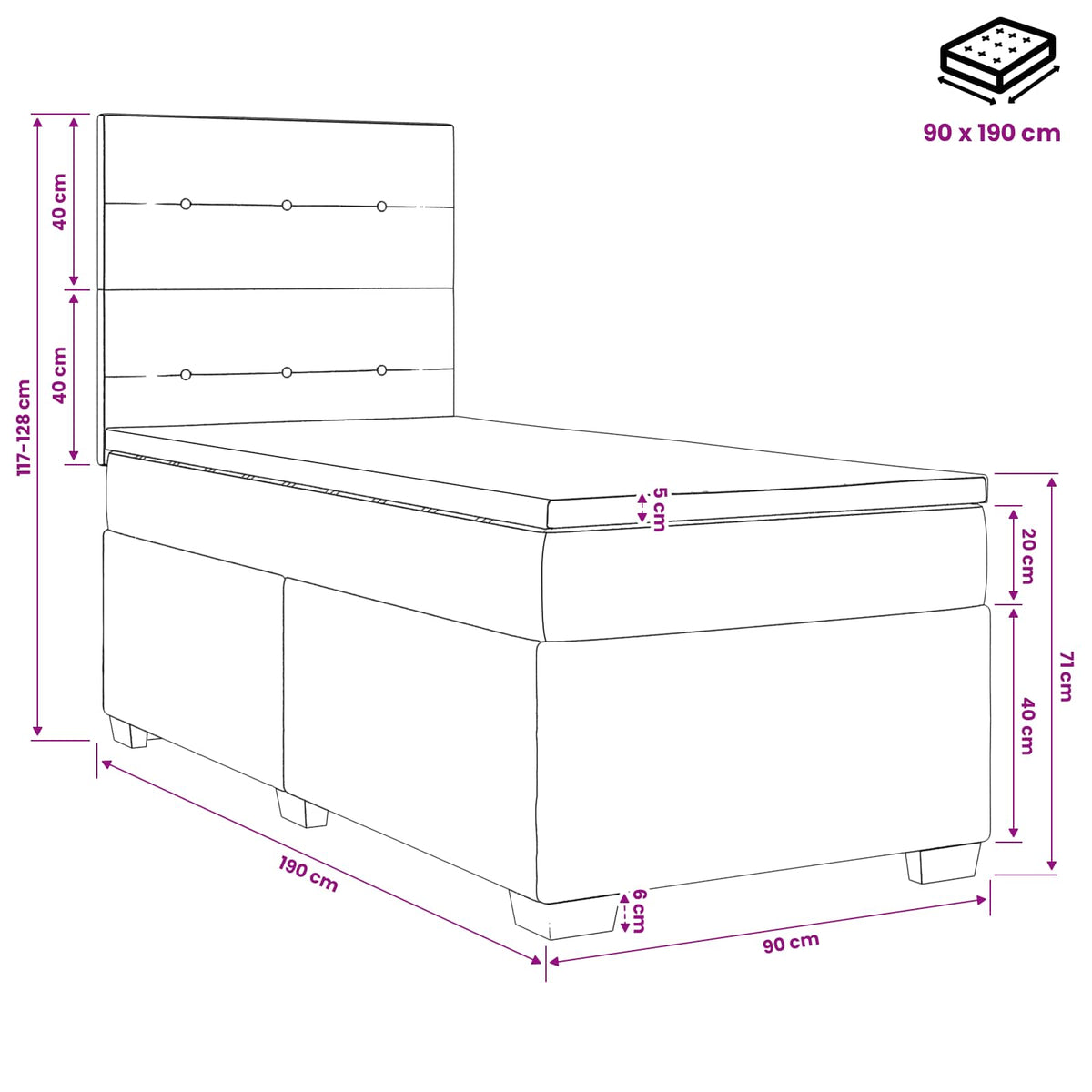 Boxspring ágy matraccal Világosszürke 90 x 190 cm Bársony