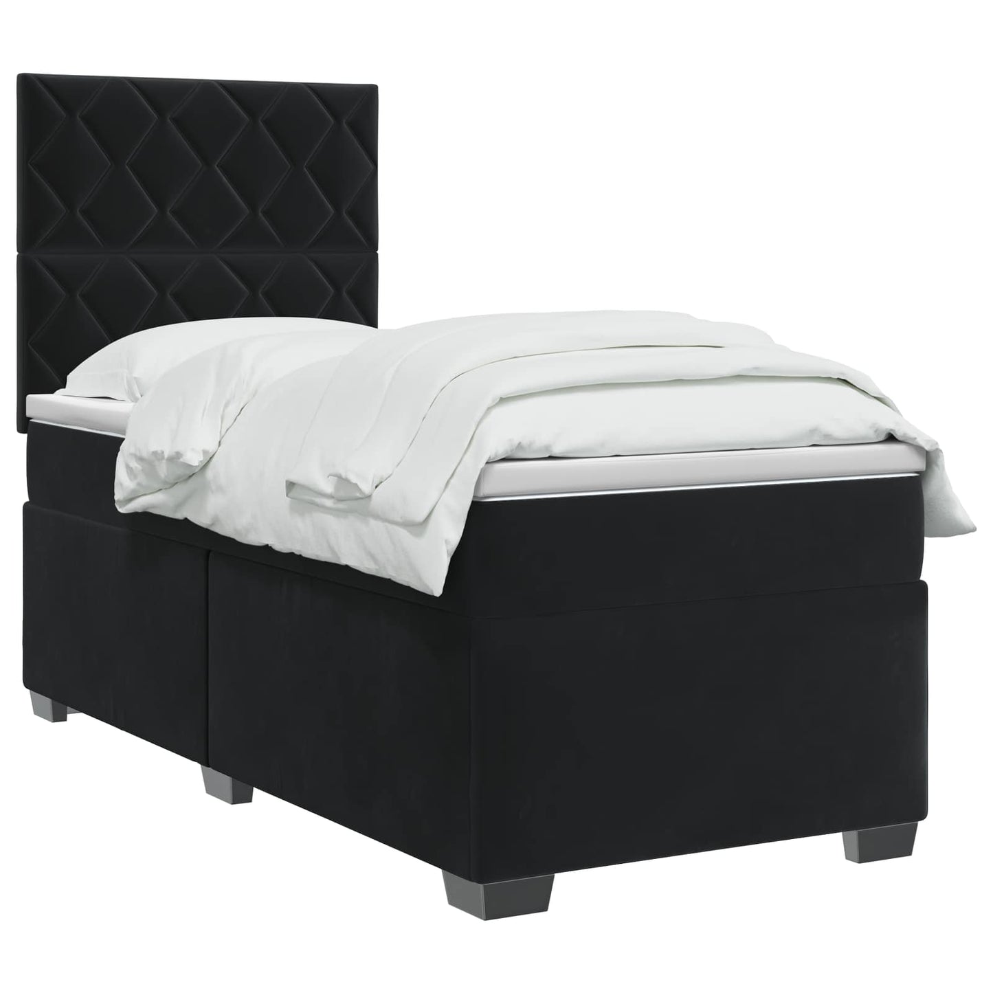 Boxspring ágy matraccal fejtámlával Fekete 90 x 190 cm Bársony